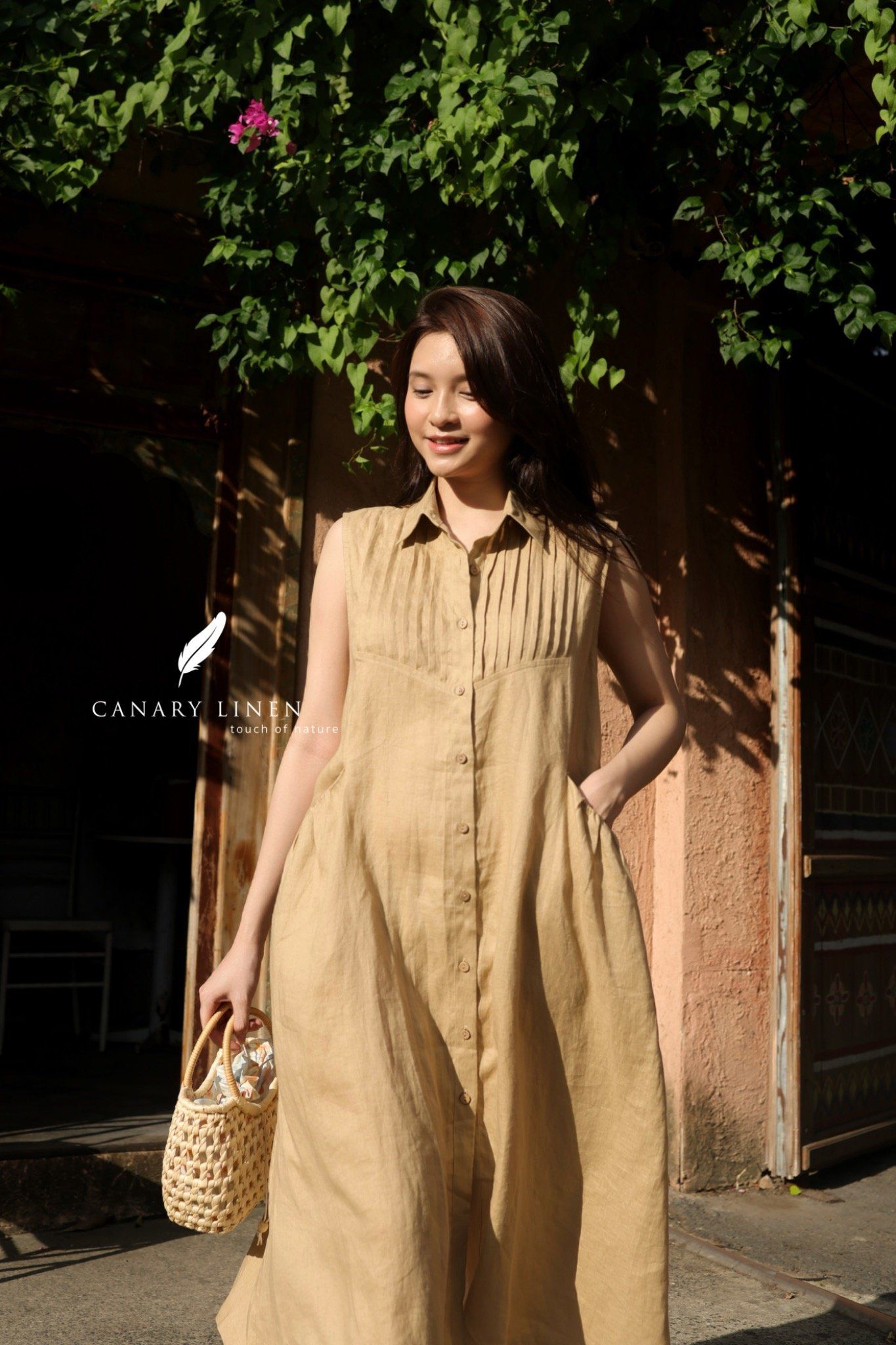  Pleat Dress - Be vàng 