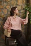  Áo tay phồng thêu cổ - Hồng cam 