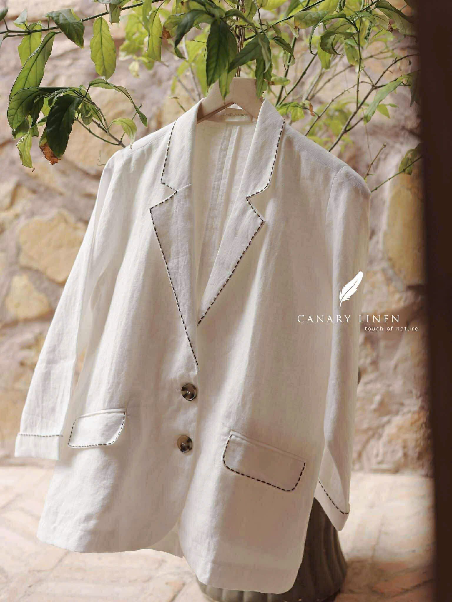  Eira Blazer - Trắng viền Nâu choco 