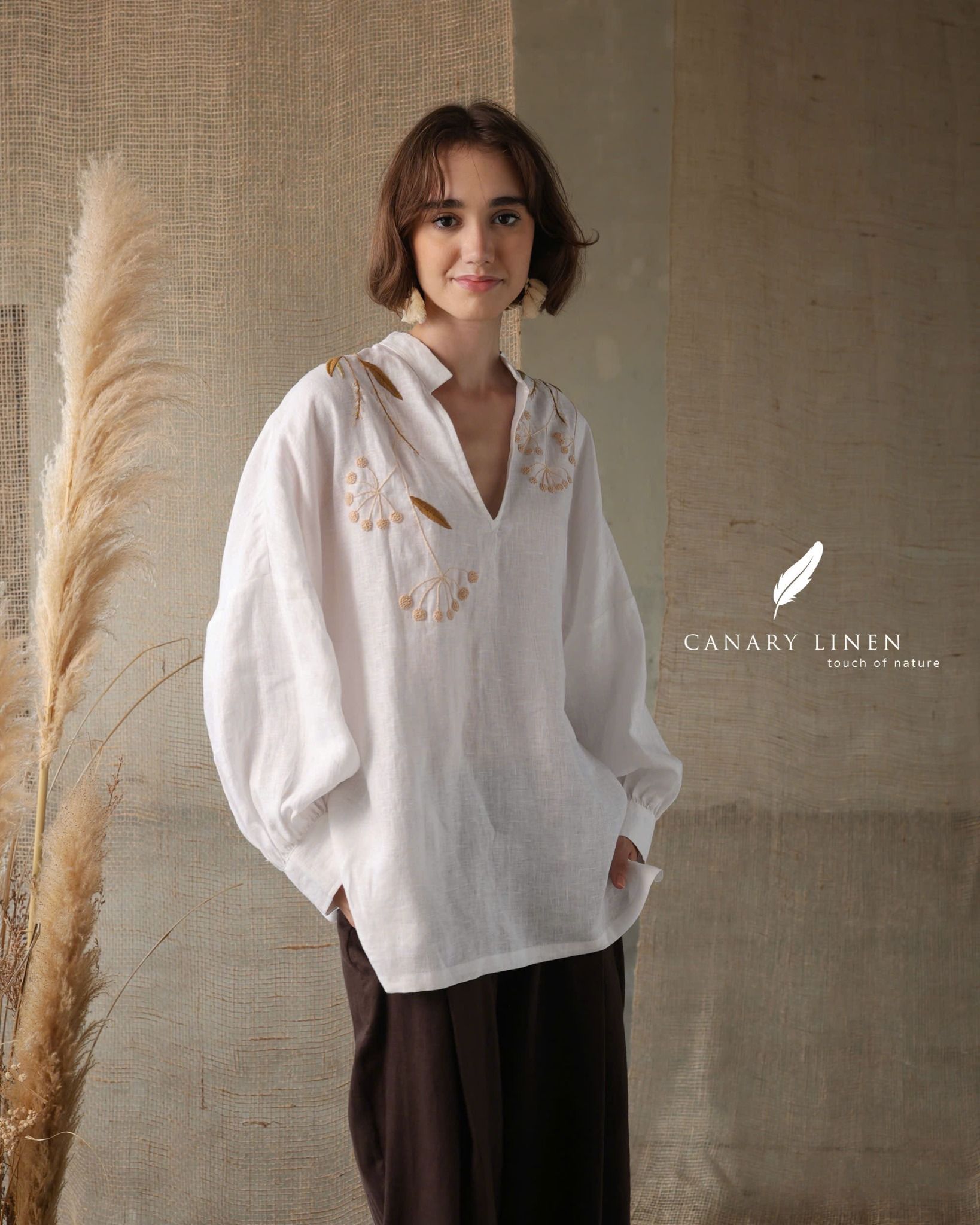  Puffy Shirt - Trắng thêu 