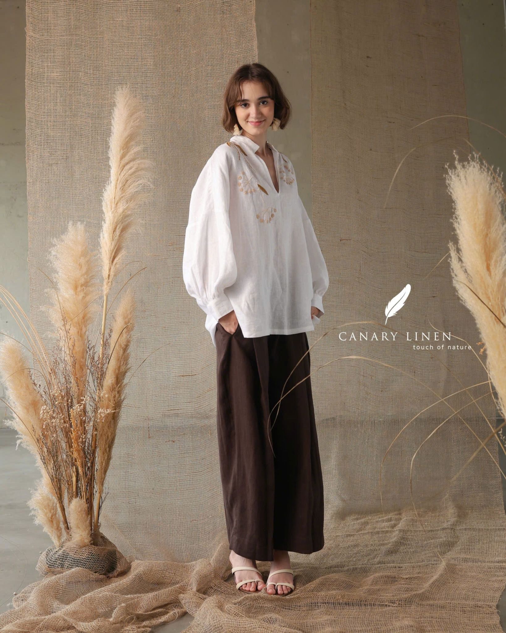  Puffy Shirt - Trắng thêu 