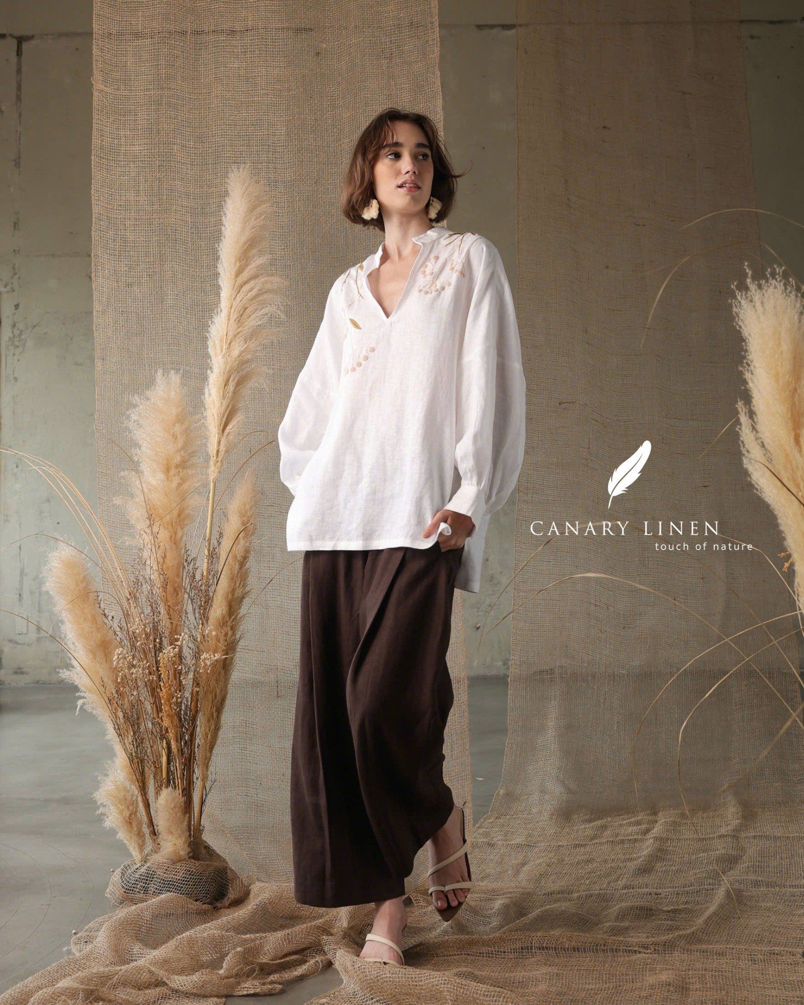  Puffy Shirt - Trắng thêu 