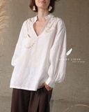  Puffy Shirt - Trắng thêu 