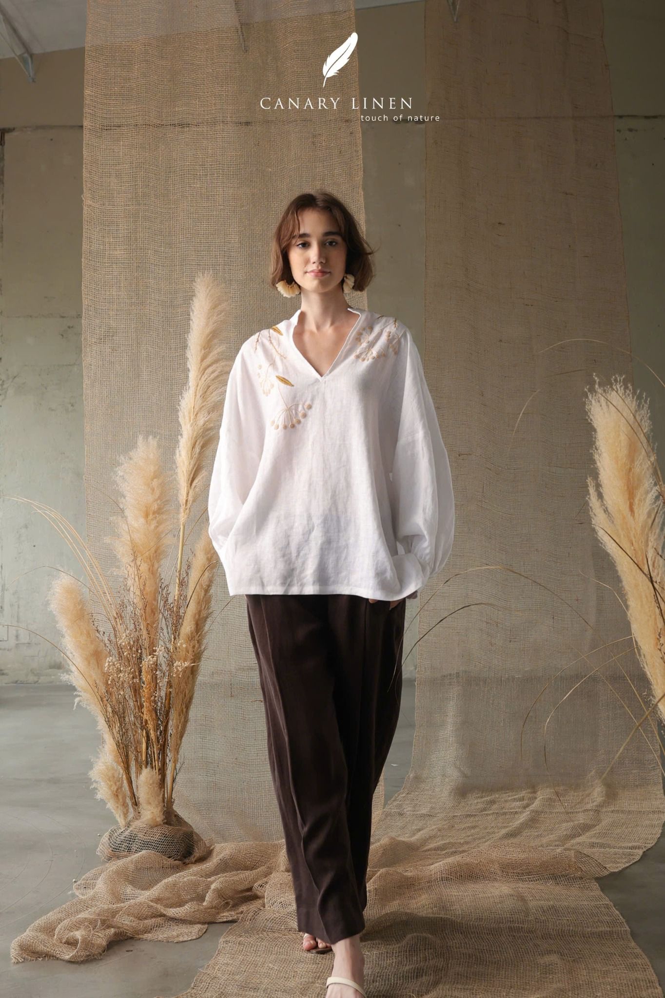  Puffy Shirt - Trắng thêu 