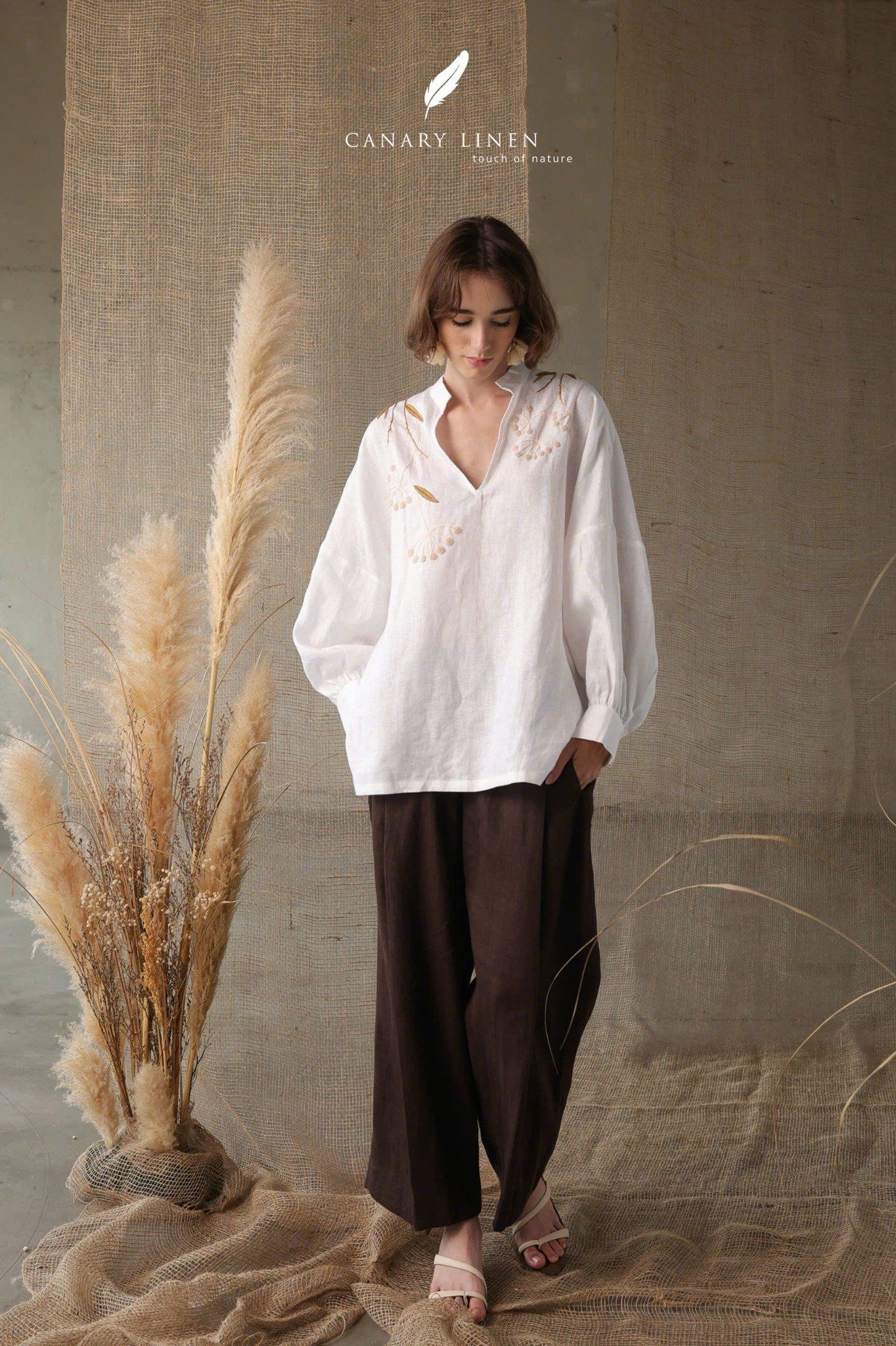  Puffy Shirt - Trắng thêu 