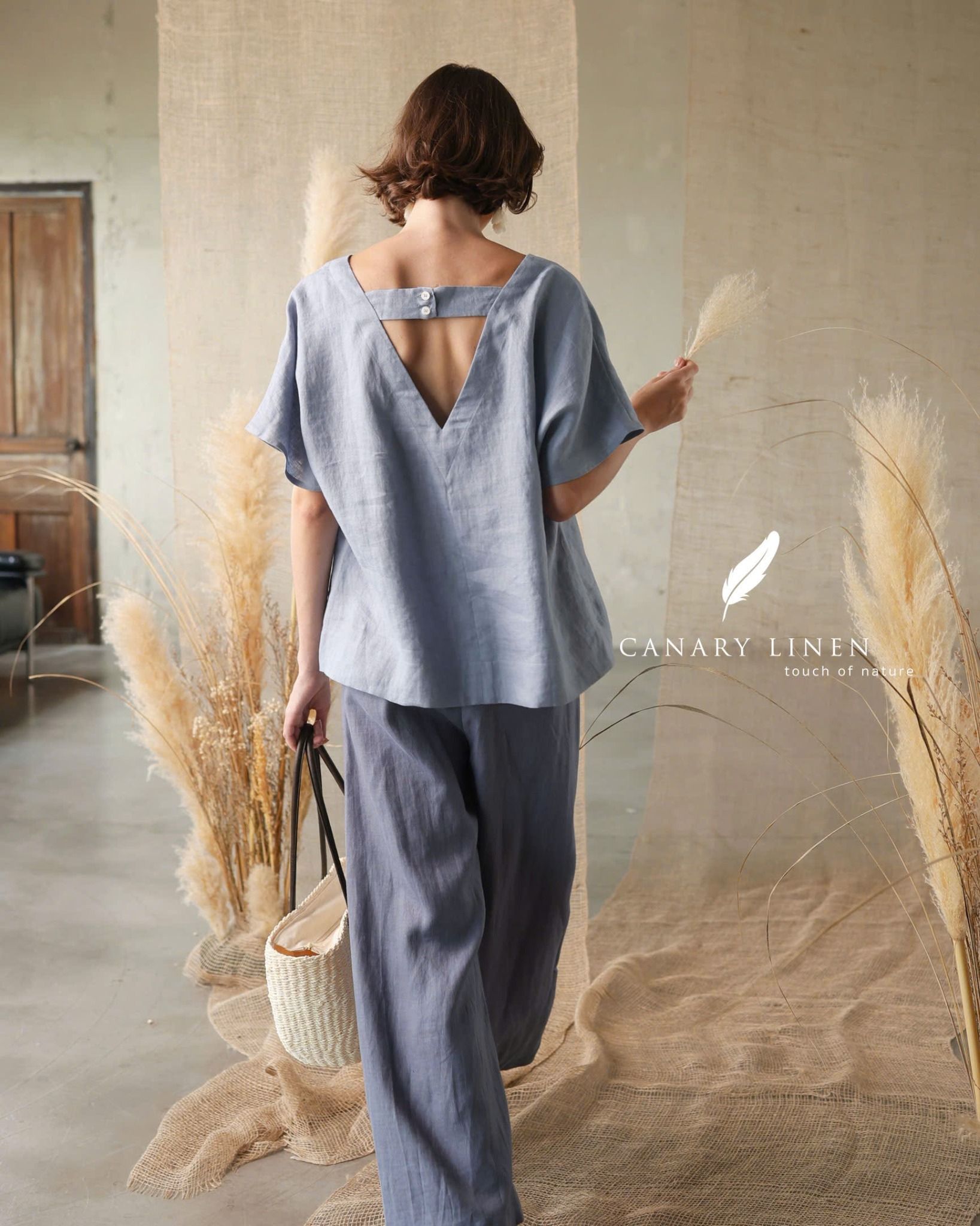  Quần ống suông gân giữa - Xám chì 