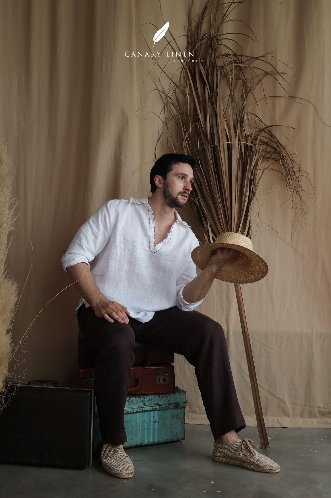  Men's Linen Stride Pants - Nâu Choco 