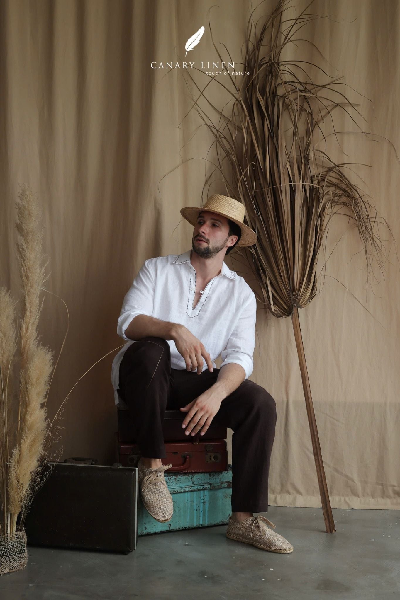  Men's Linen Stride Pants - Nâu Choco 