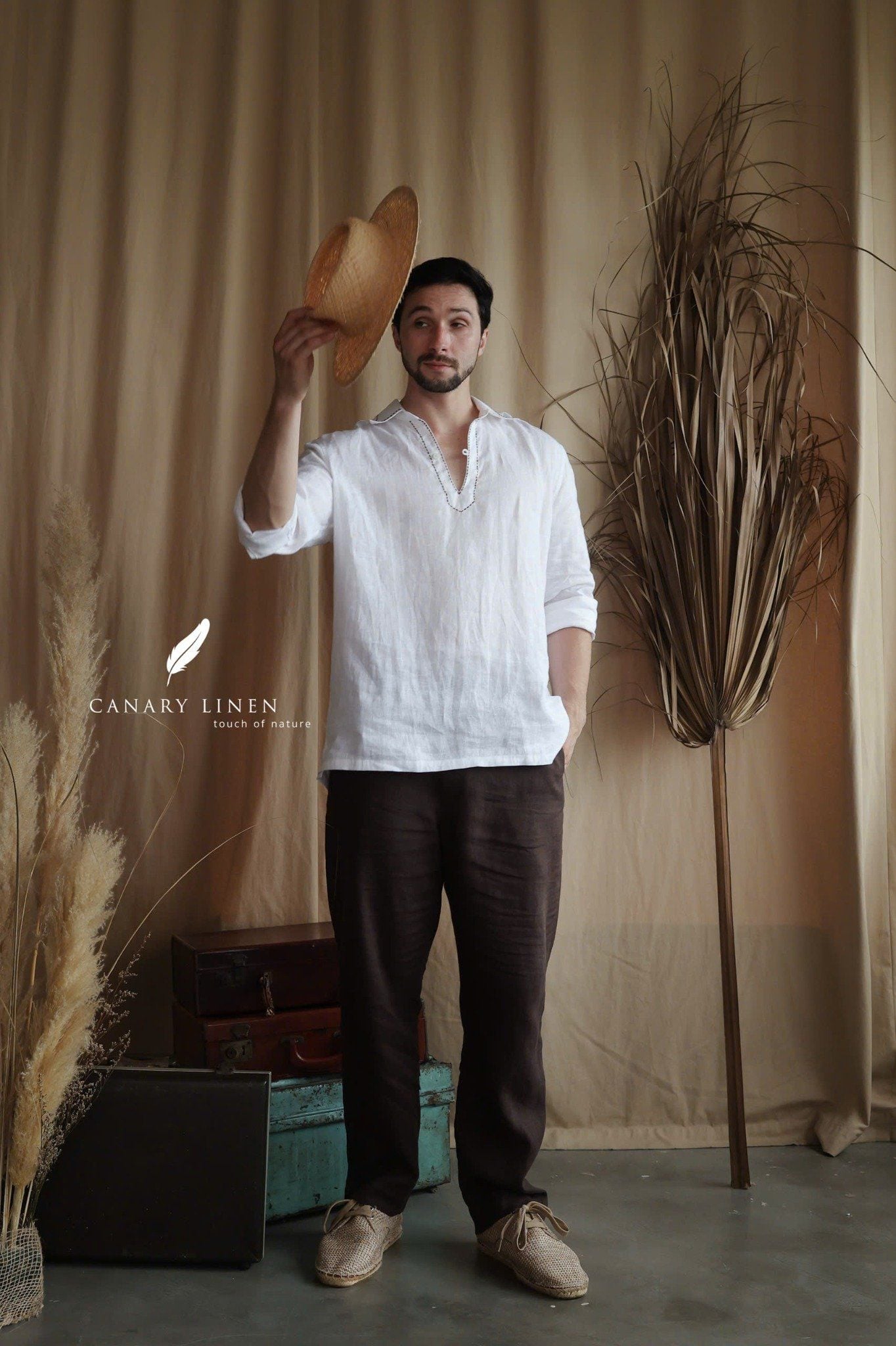  Men's Linen Stride Pants - Nâu Choco 