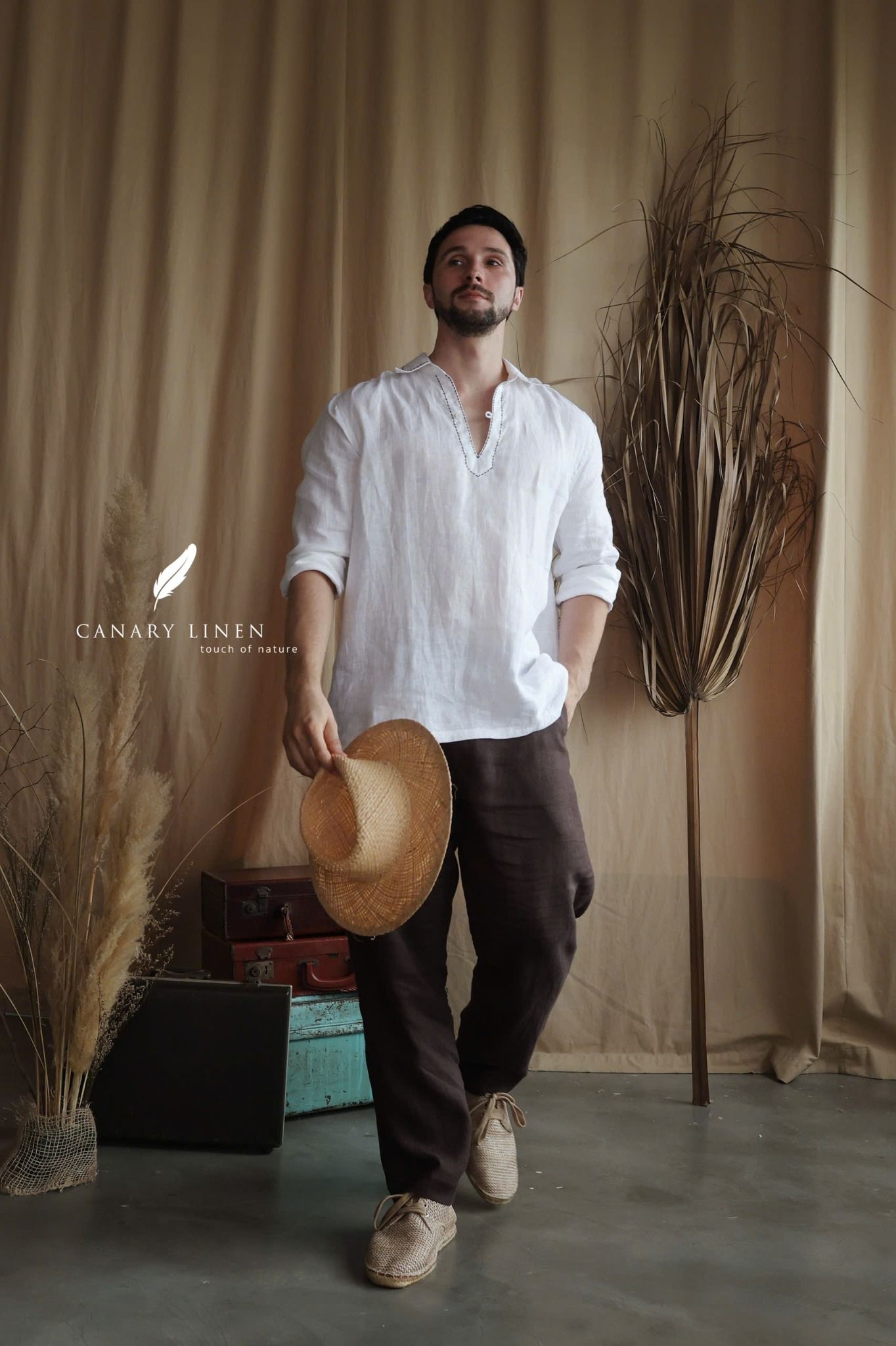  Men's Linen Stride Pants - Nâu Choco 