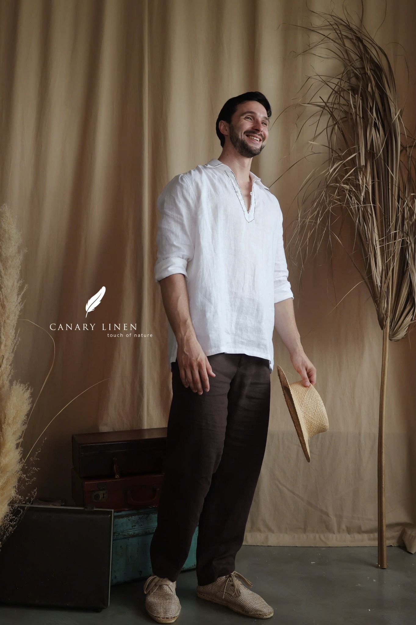  Men's Linen Stride Pants - Nâu Choco 