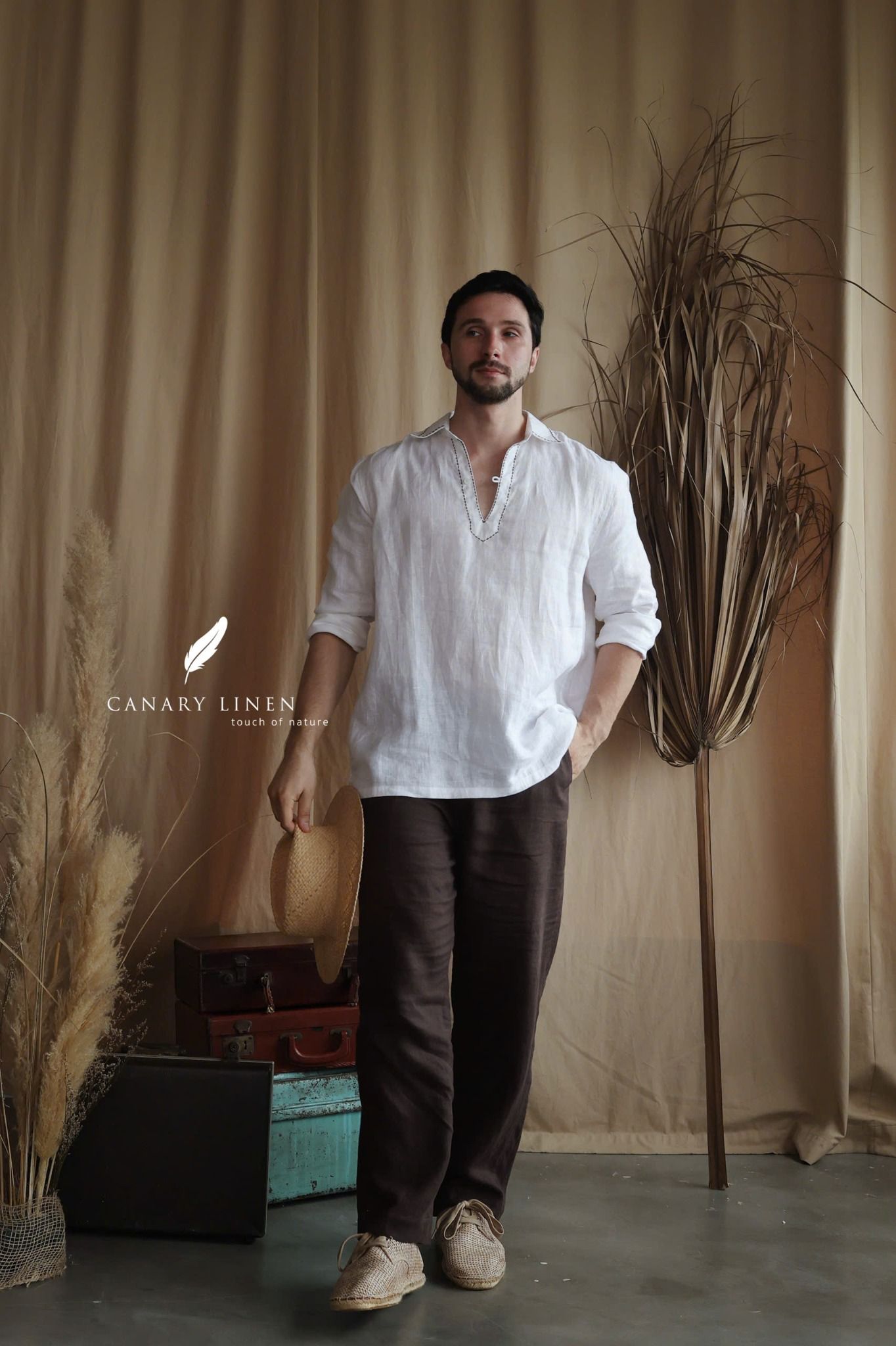  Men's Linen Stride Pants - Nâu Choco 