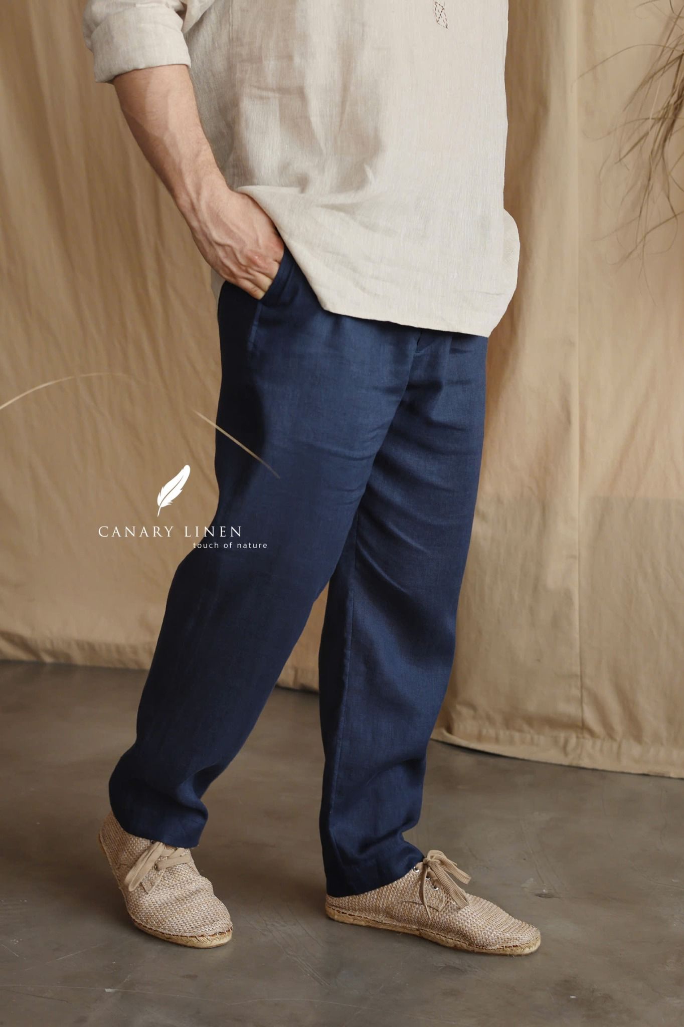  Men's Linen Stride Pants - Xanh Navy 