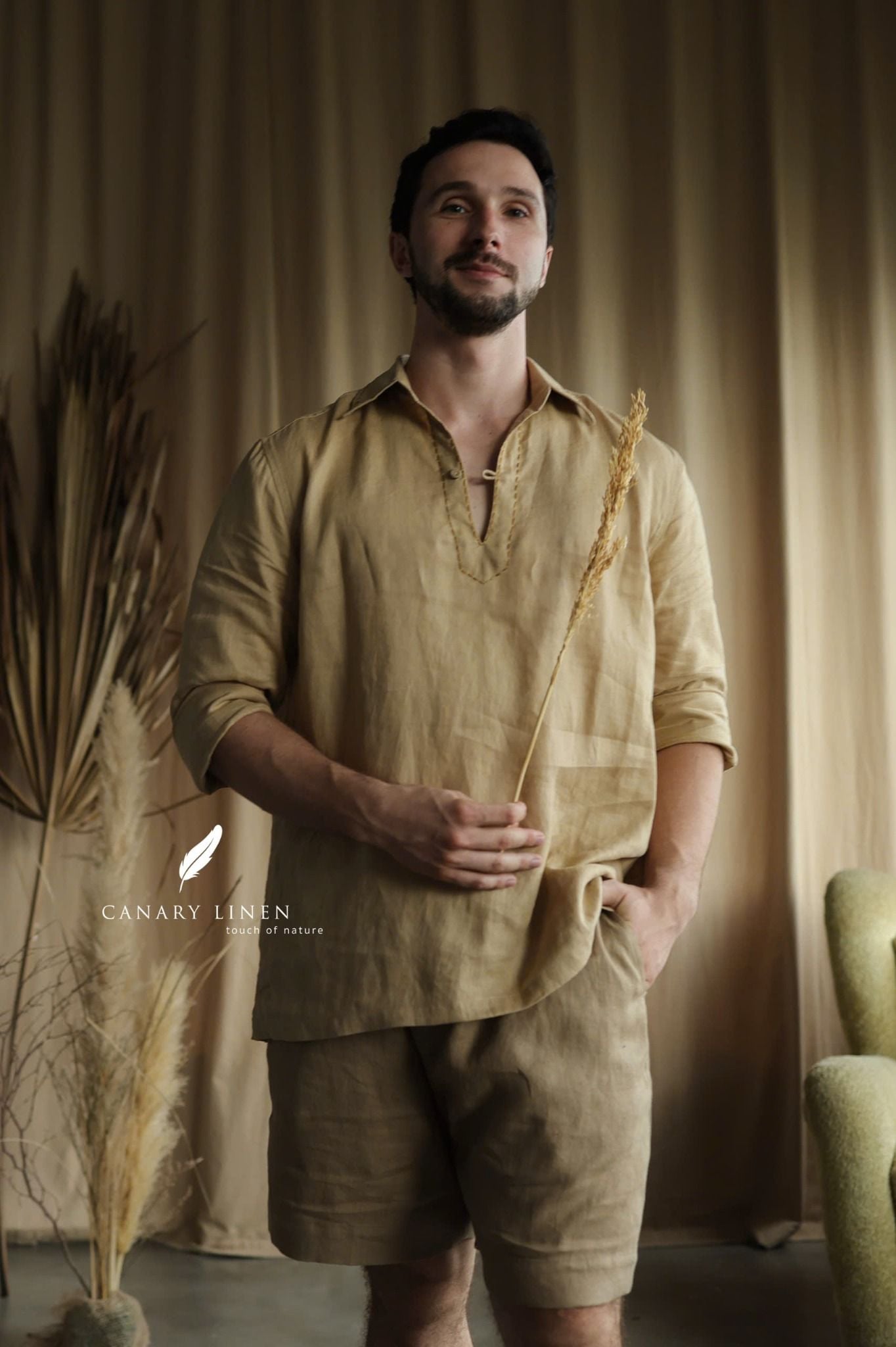  Placket Shirt - Be vàng 