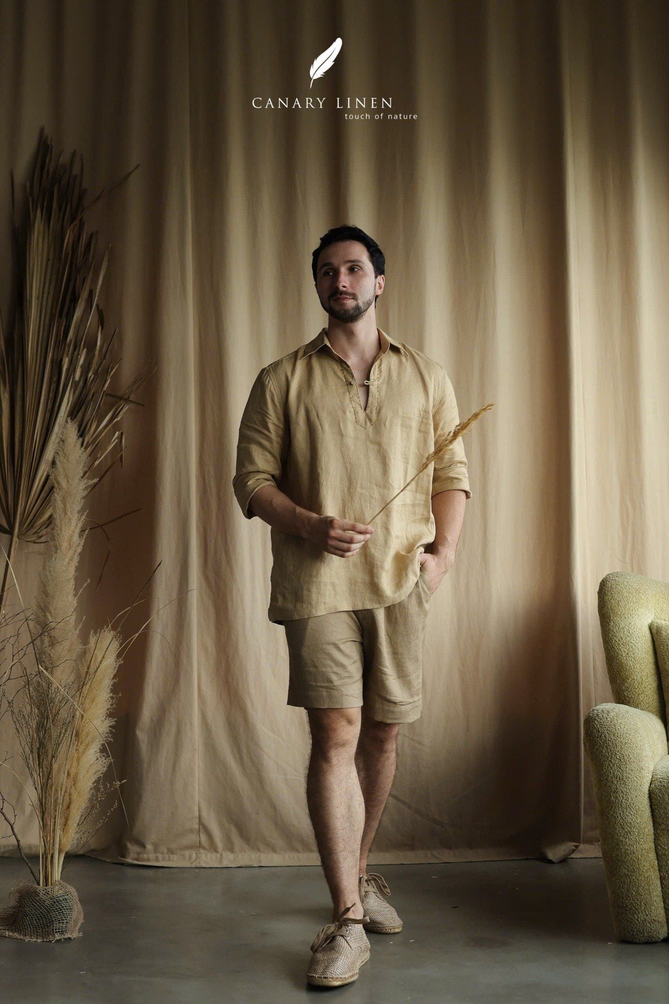  Placket Shirt - Be vàng 