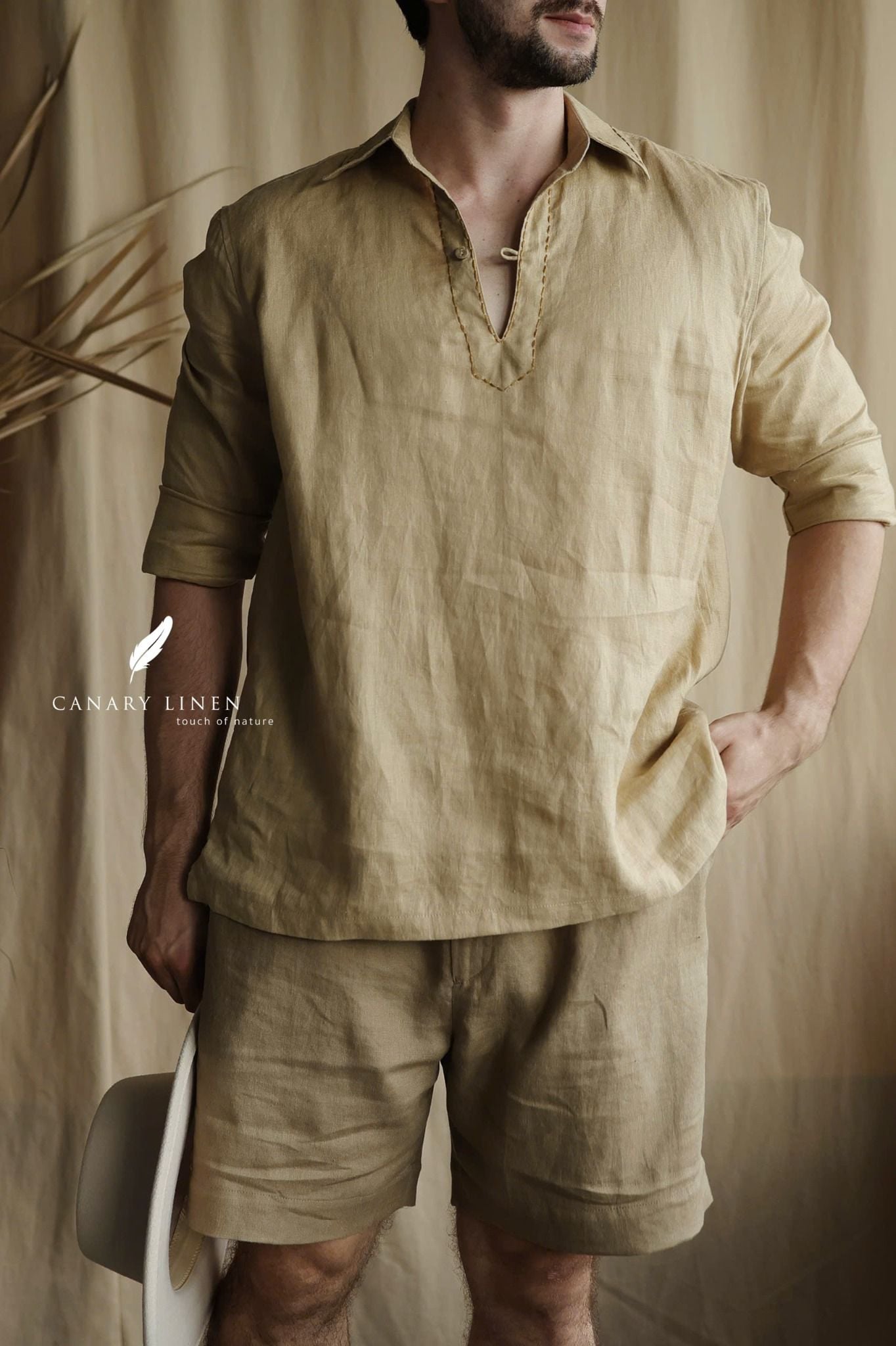  Placket Shirt - Be vàng 