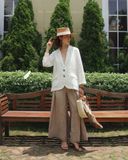  Eira Blazer - Trắng viền nâu nhạt 