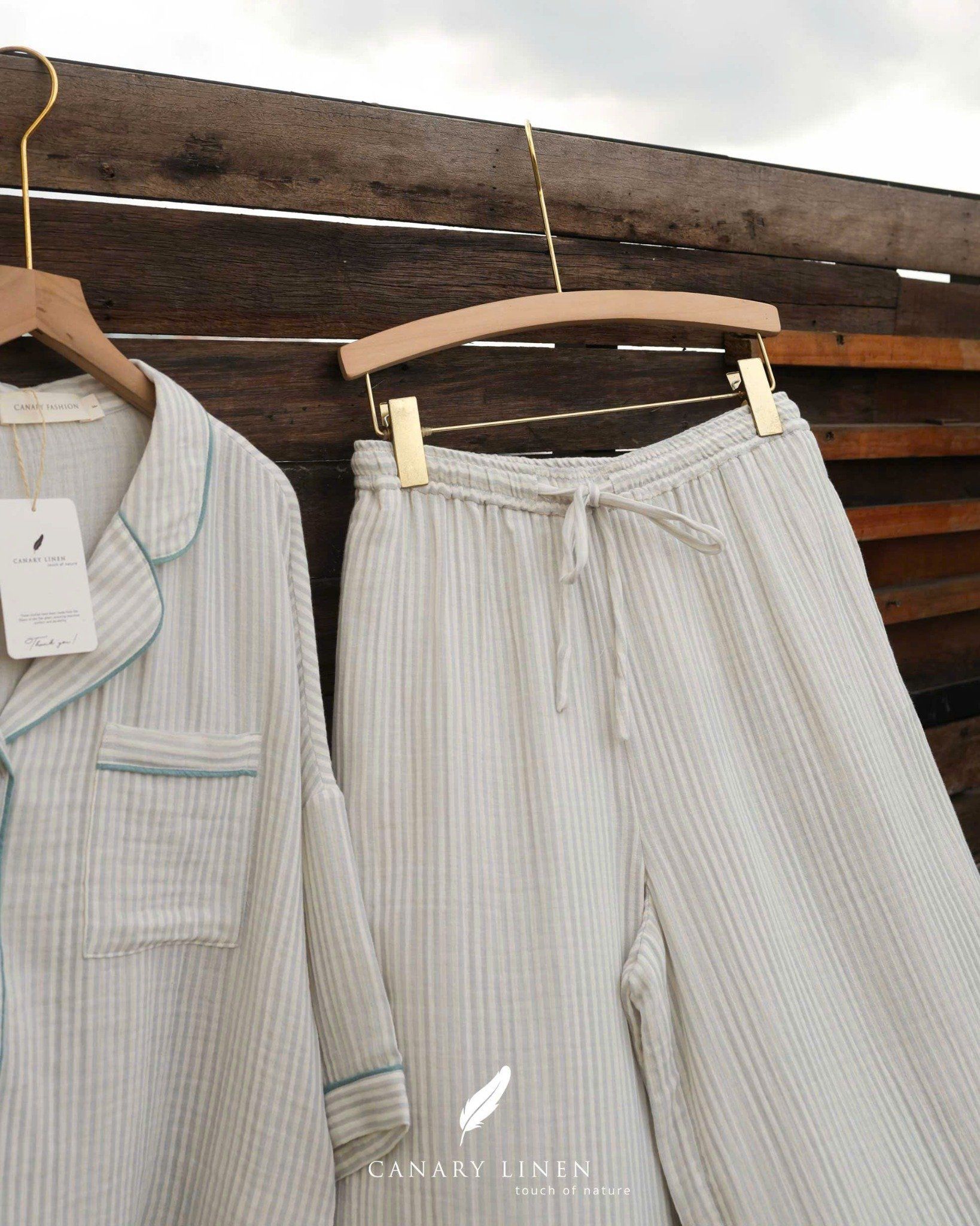  Calma Set - Sọc xám viền xanh 