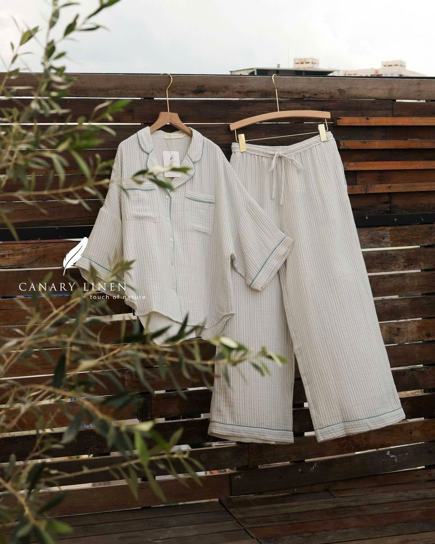  Calma Set - Sọc xám viền xanh 