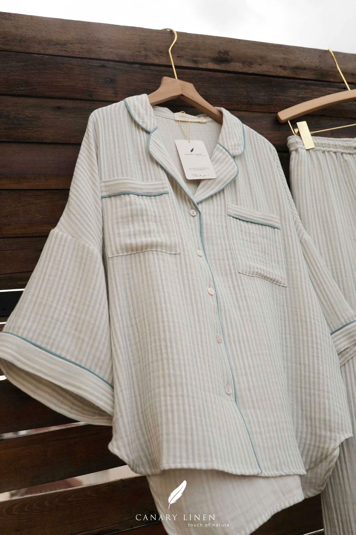  Calma Set - Sọc xám viền xanh 