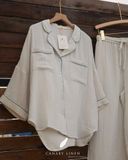  Calma Set - Sọc xám viền xanh 