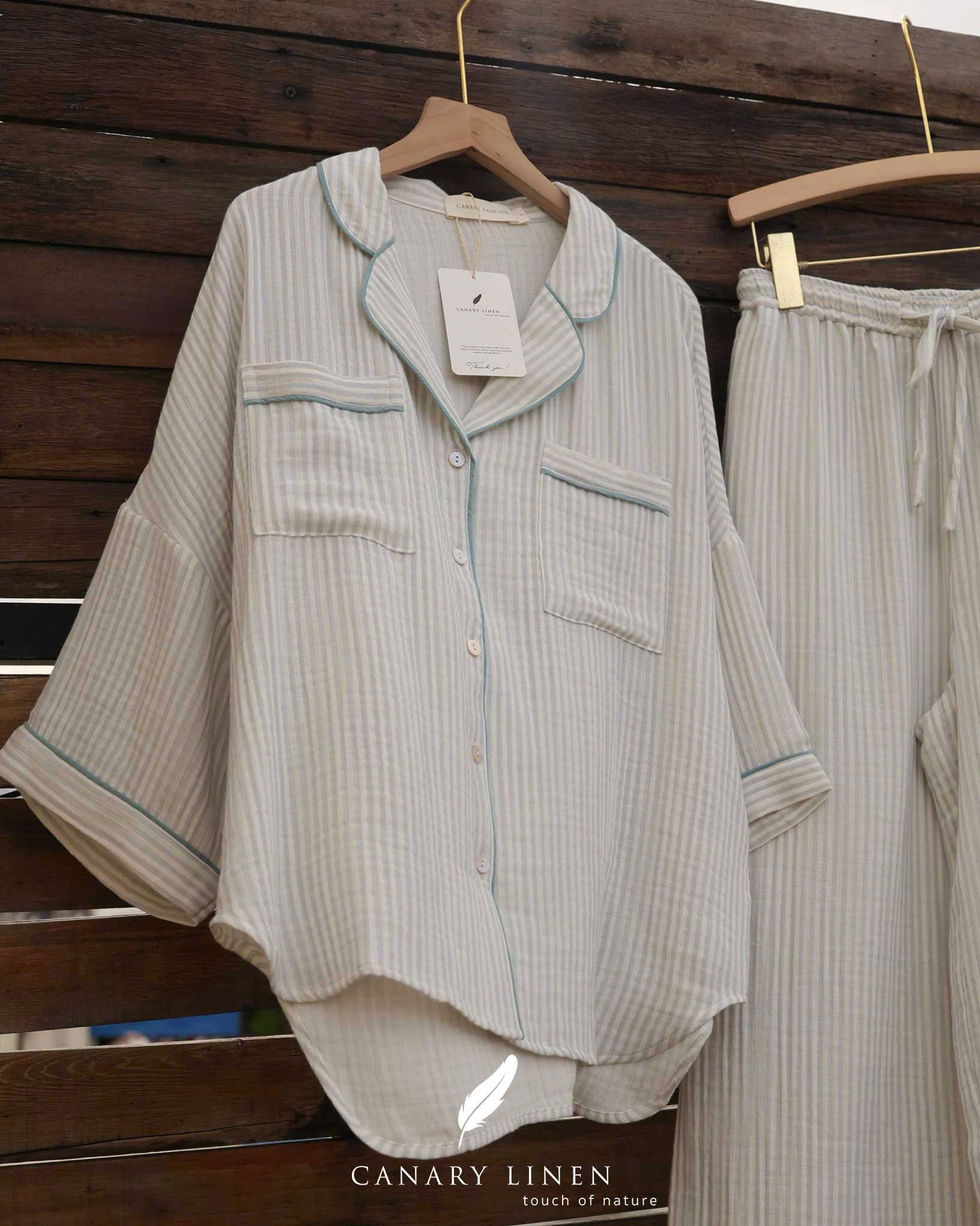  Calma Set - Sọc xám viền xanh 