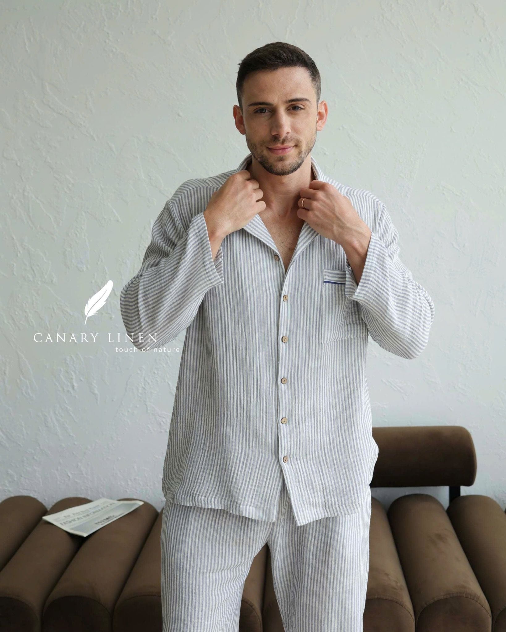  Men - Cove Set-Sọc xanh đậm viền Xanh Indigo 