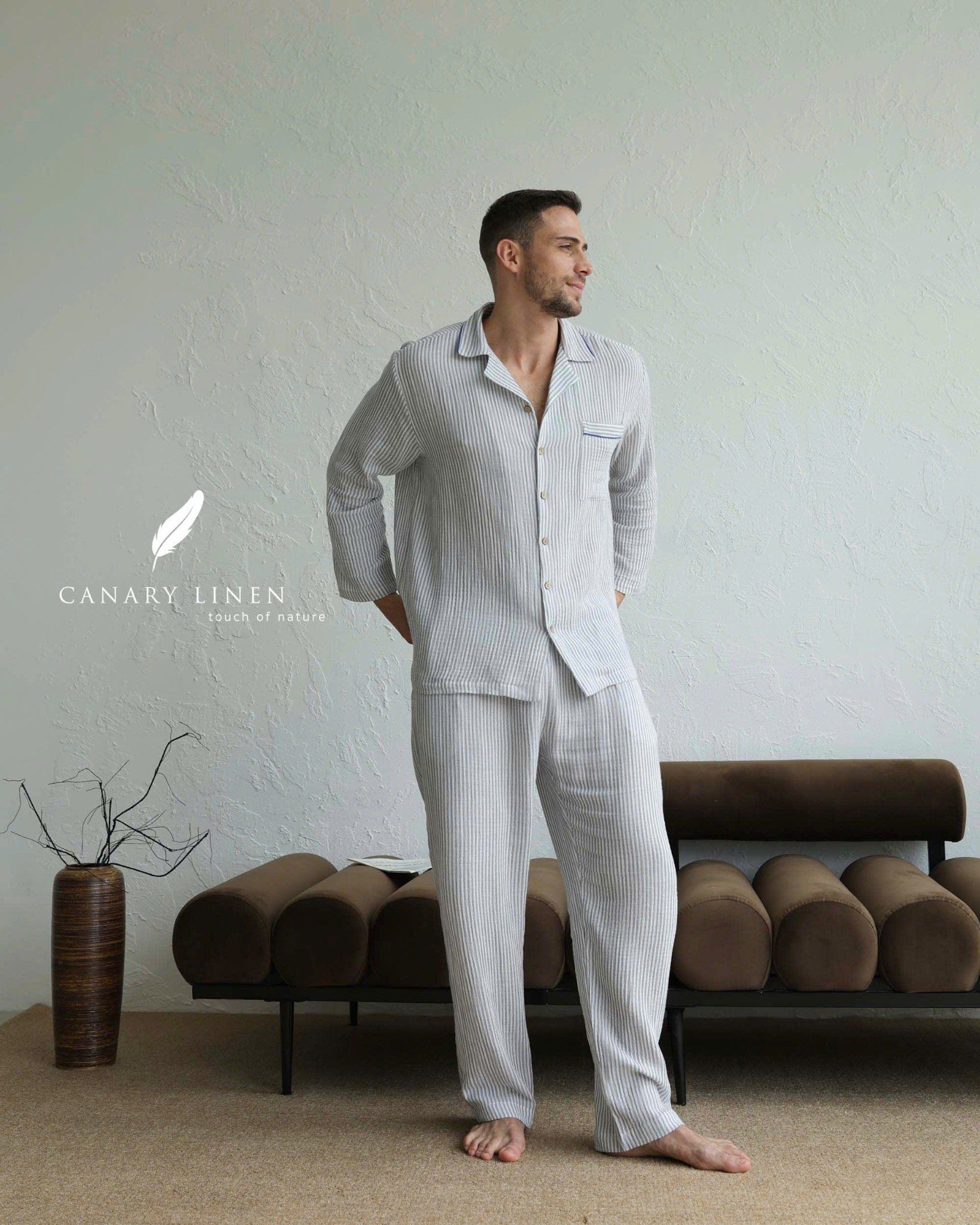  Men - Cove Set-Sọc xanh đậm viền Xanh Indigo 