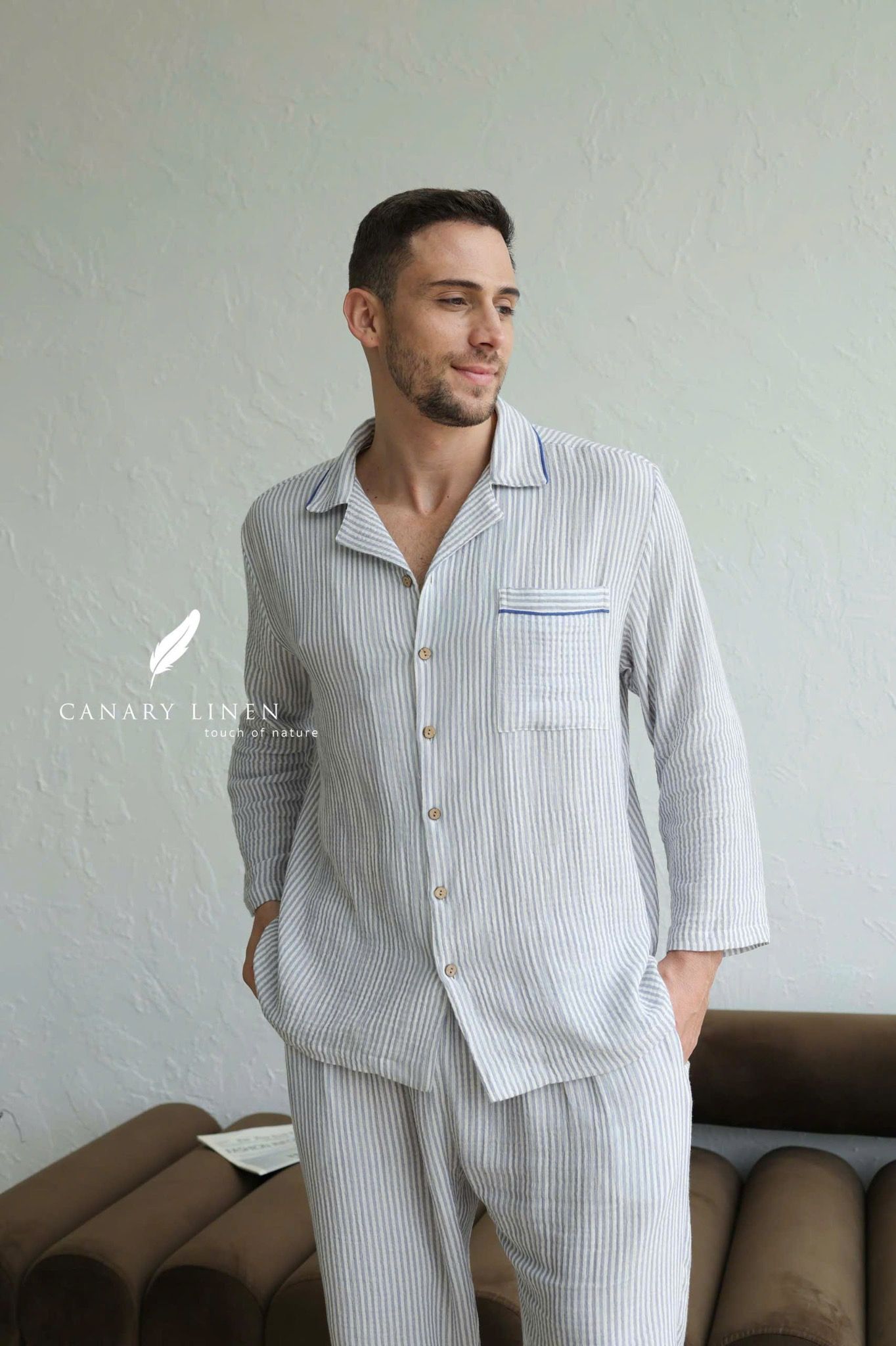  Men - Cove Set-Sọc xanh đậm viền Xanh Indigo 