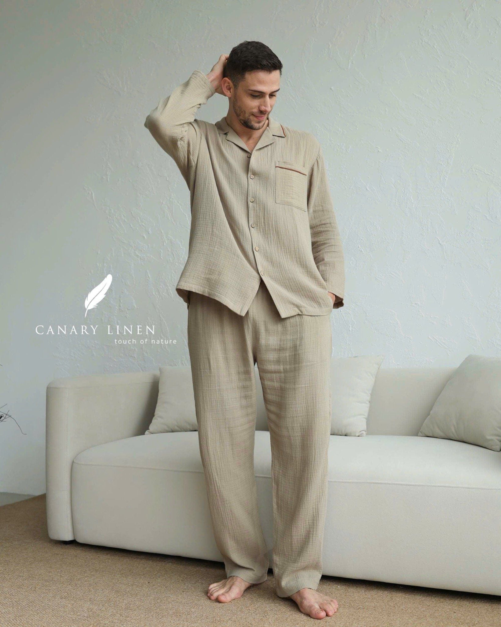  Men - Cove Set - Xám rêu viền nâu cf 