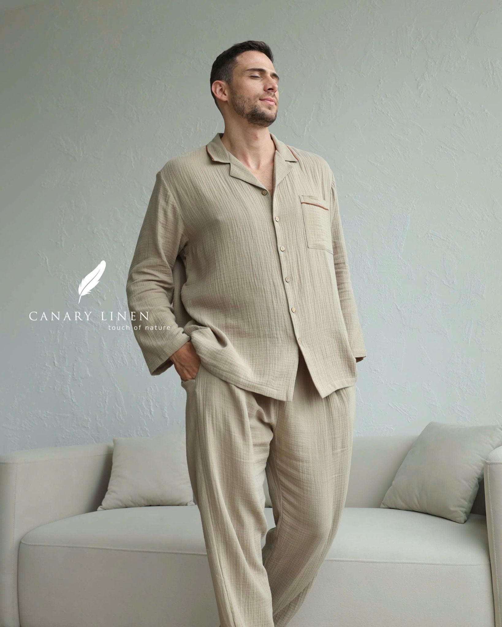  Men - Cove Set - Xám rêu viền nâu cf 