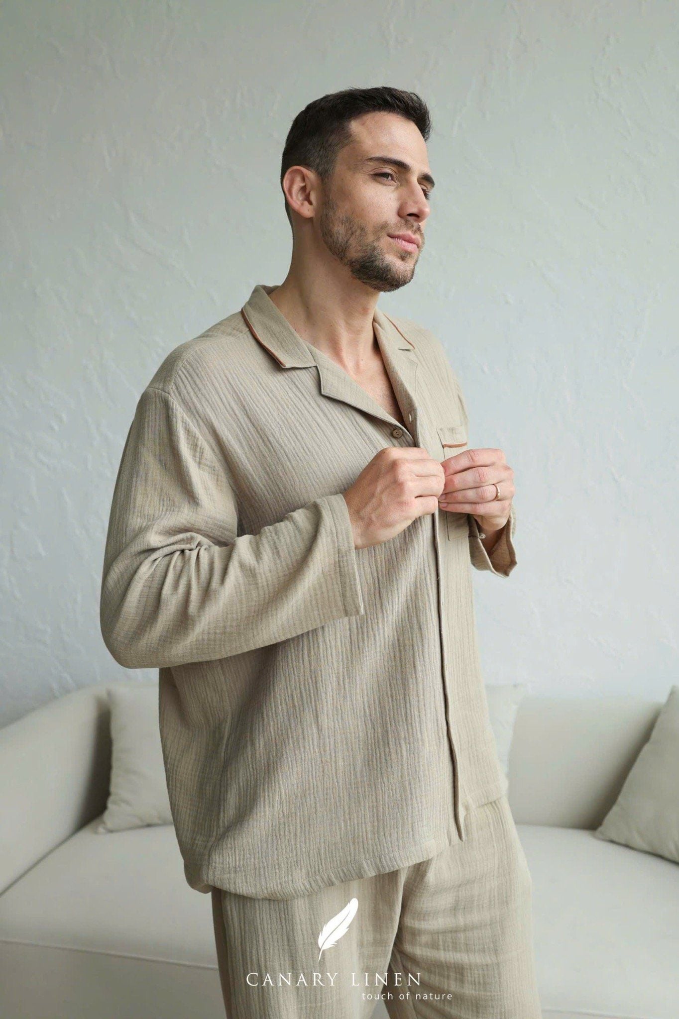  Men - Cove Set - Xám rêu viền nâu cf 