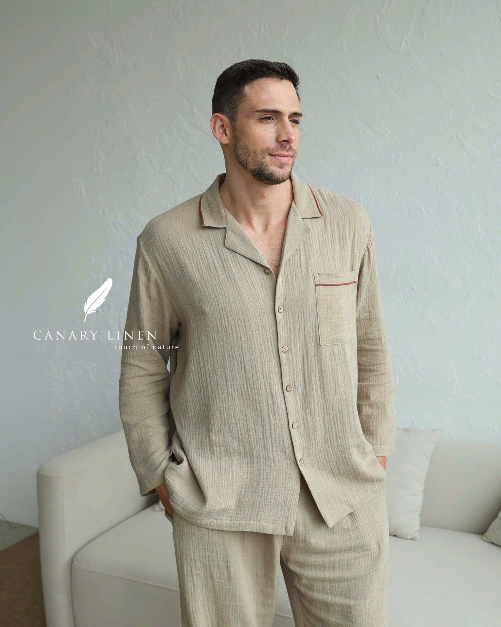  Men - Cove Set - Xám rêu viền nâu cf 