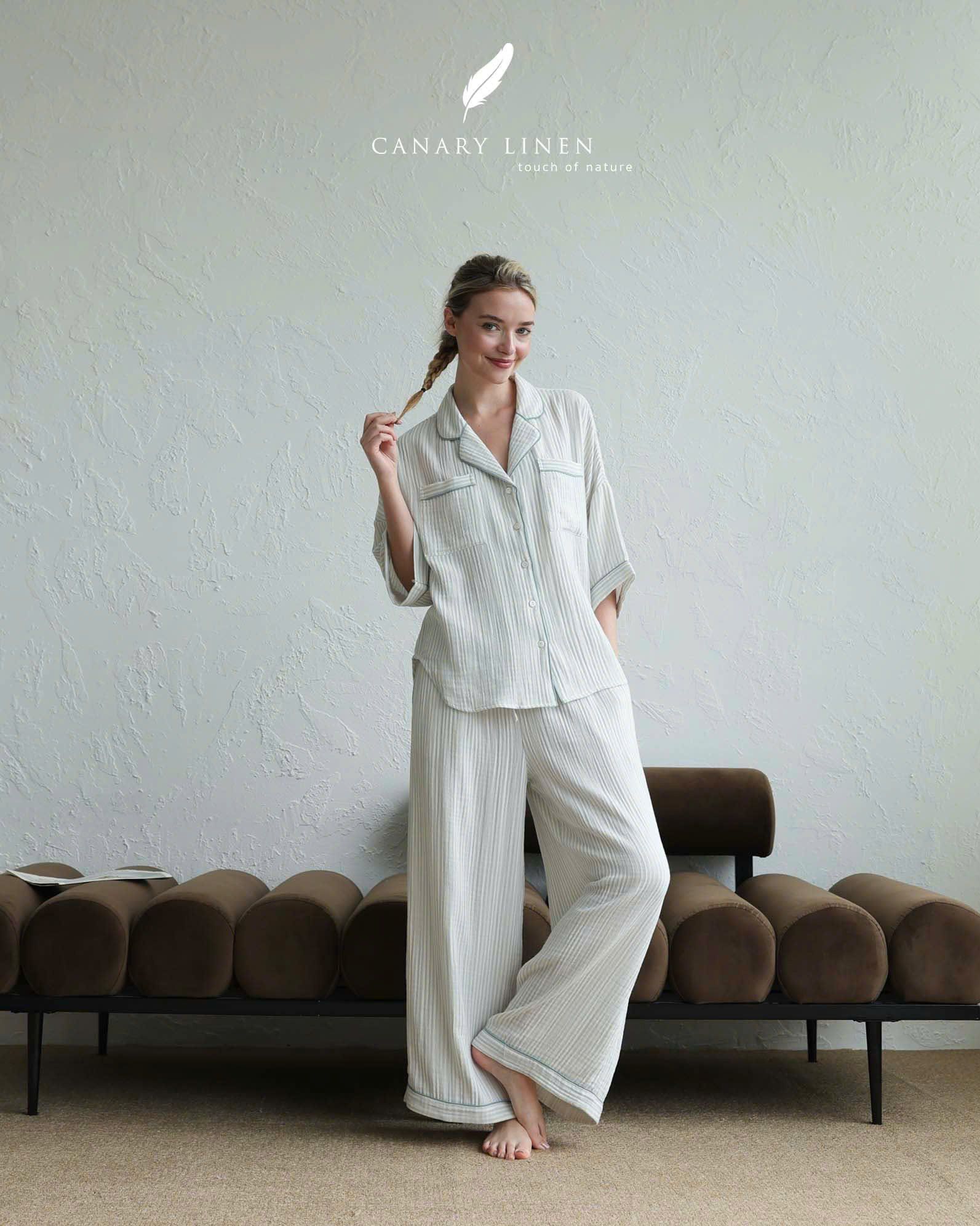  Calma Set - Sọc xám viền xanh 