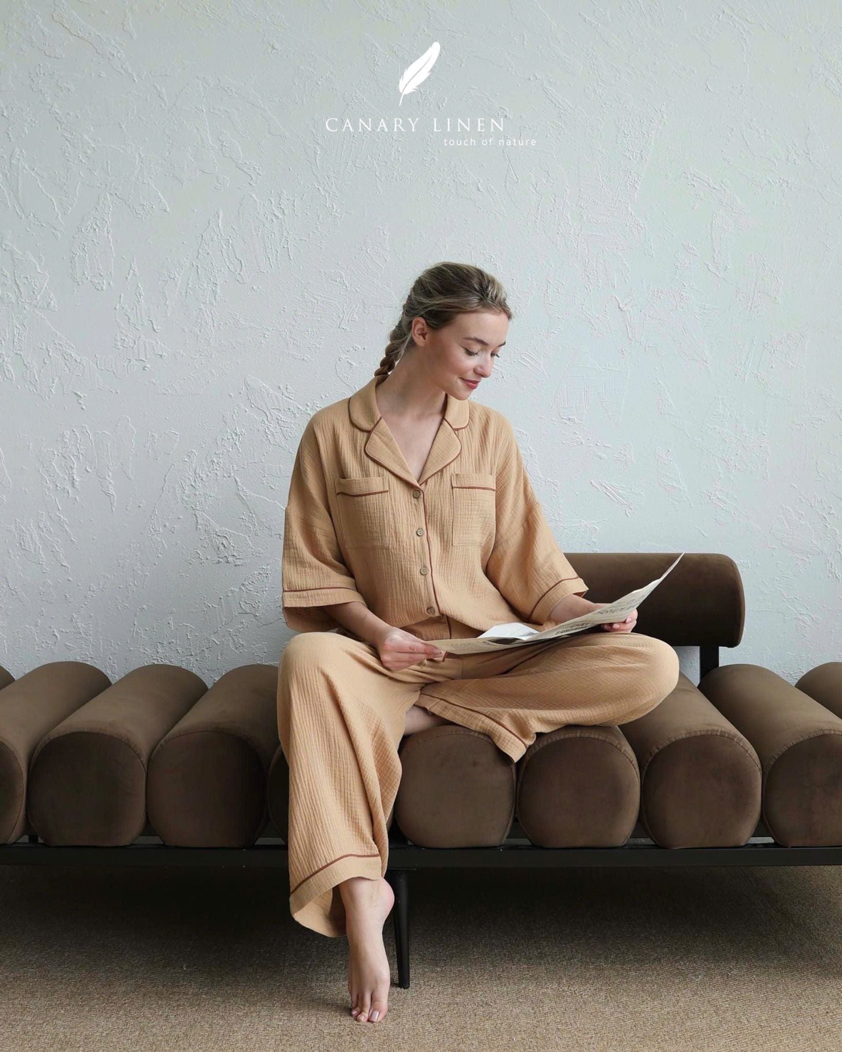  Calma Set - Nâu nhạt viền nâu cf 