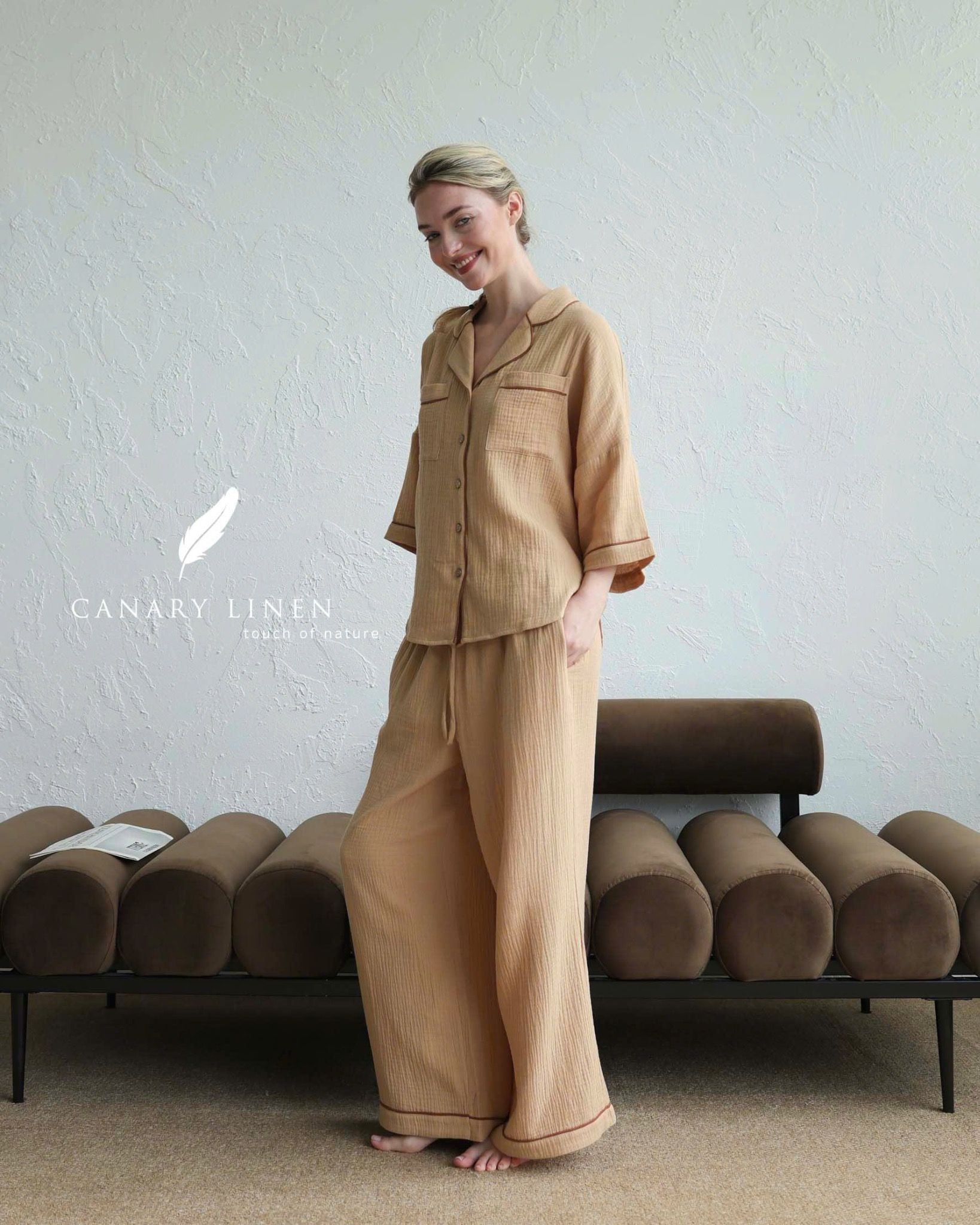  Calma Set - Nâu nhạt viền nâu cf 