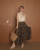  Tiered Maxi Skirt - Hoạ tiết xanh 