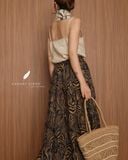  Tiered Maxi Skirt - Hoạ tiết xanh 