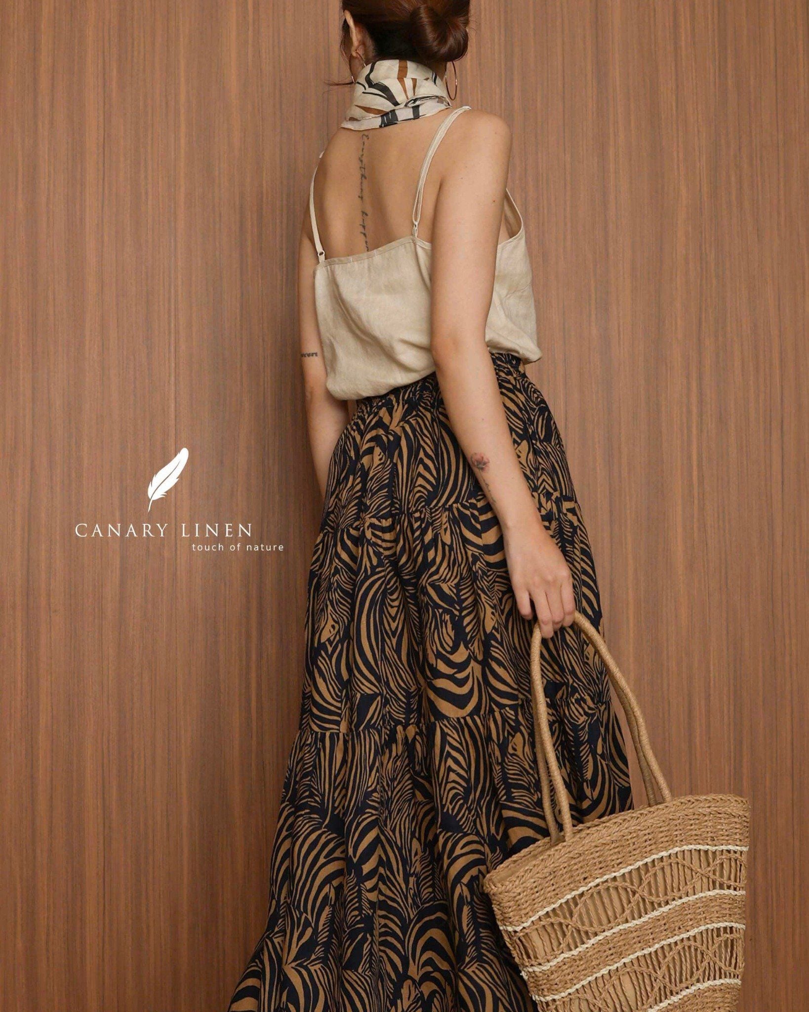  Tiered Maxi Skirt - Hoạ tiết xanh 