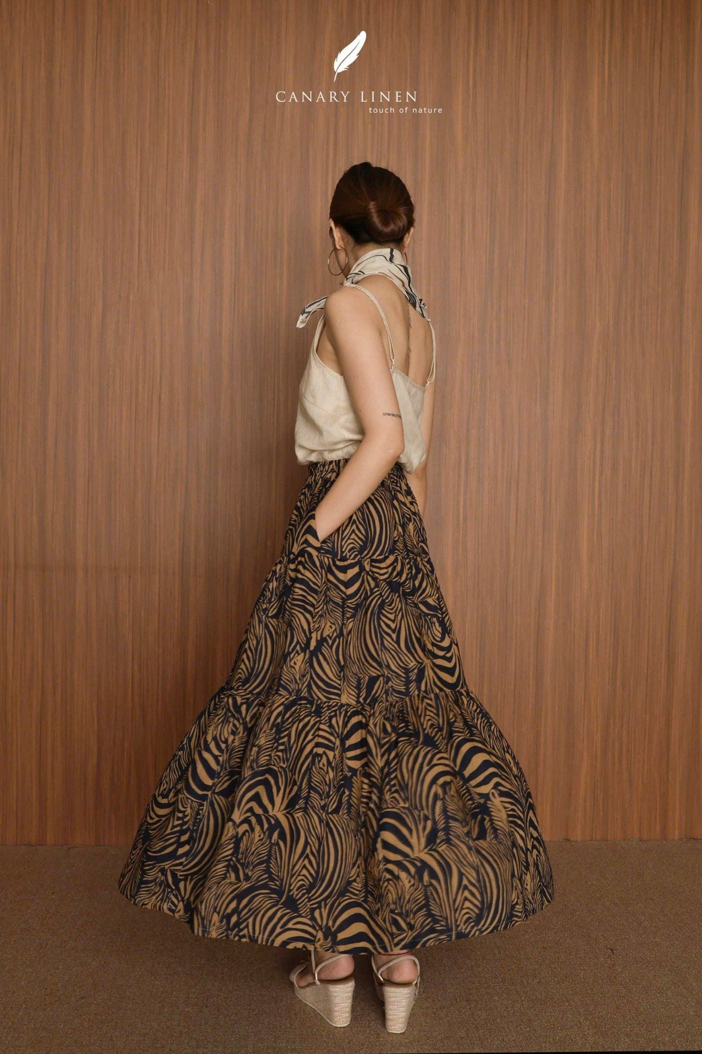  Tiered Maxi Skirt - Hoạ tiết xanh 