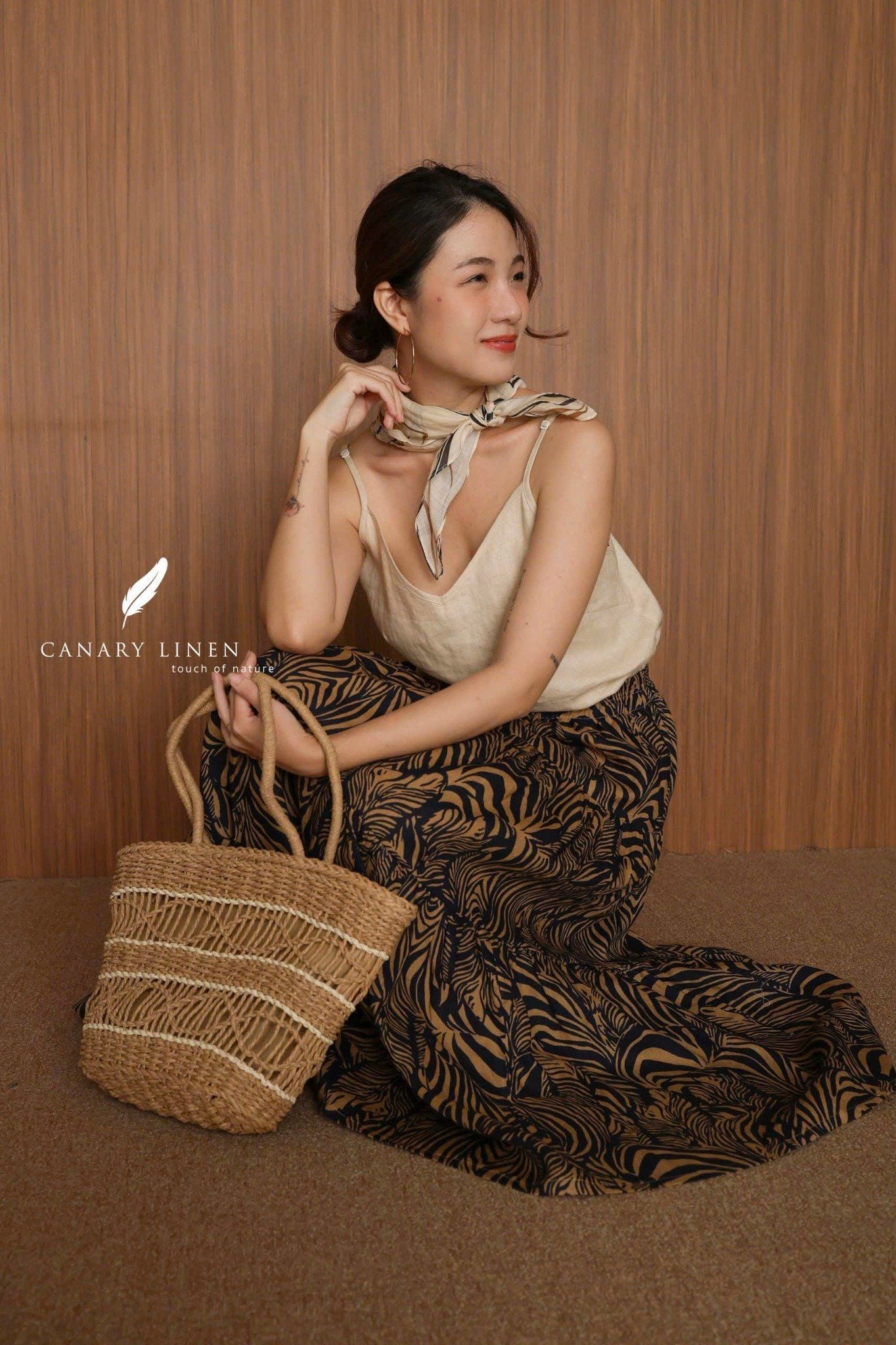  Tiered Maxi Skirt - Hoạ tiết xanh 