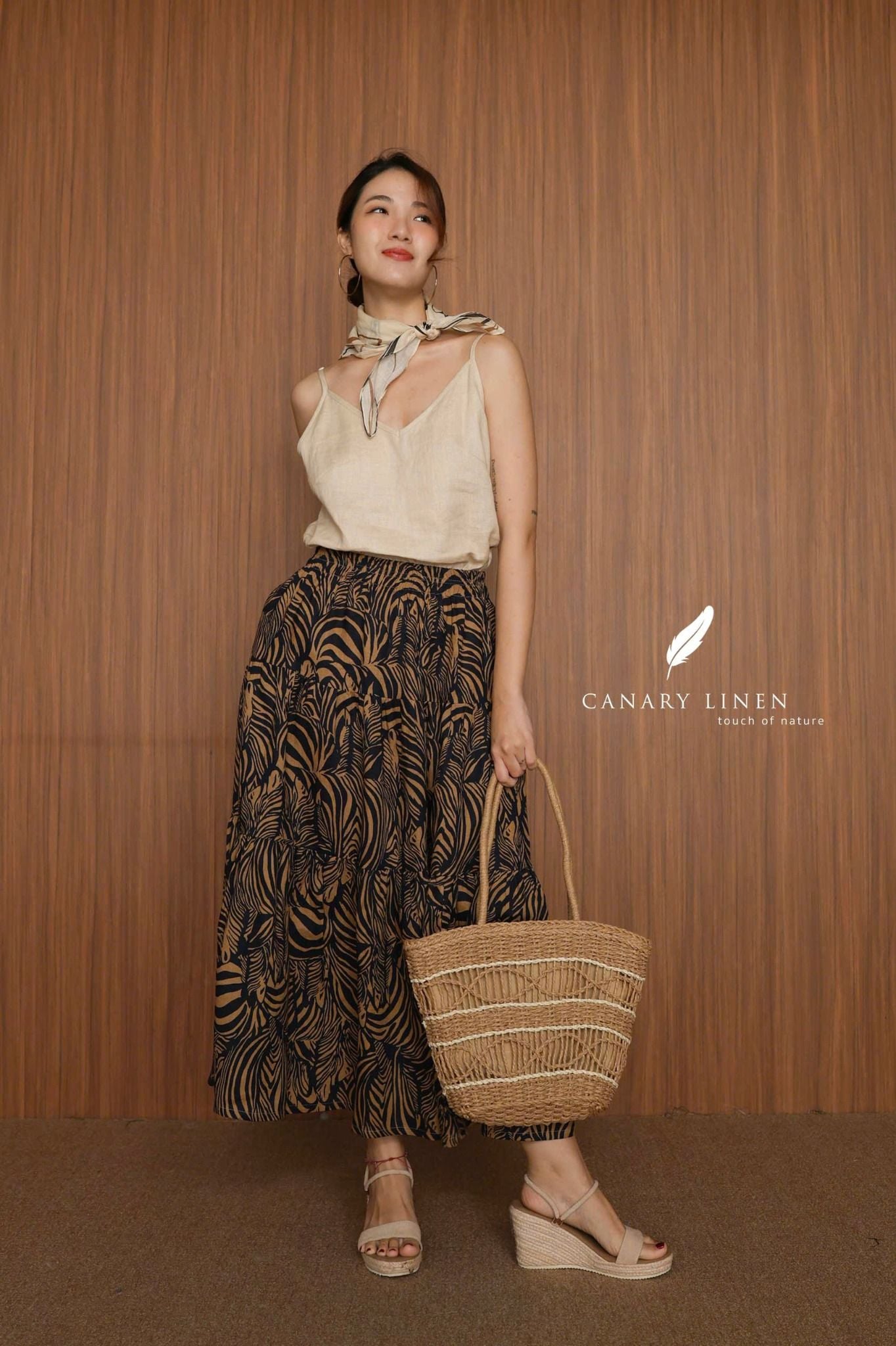  Tiered Maxi Skirt - Hoạ tiết xanh 