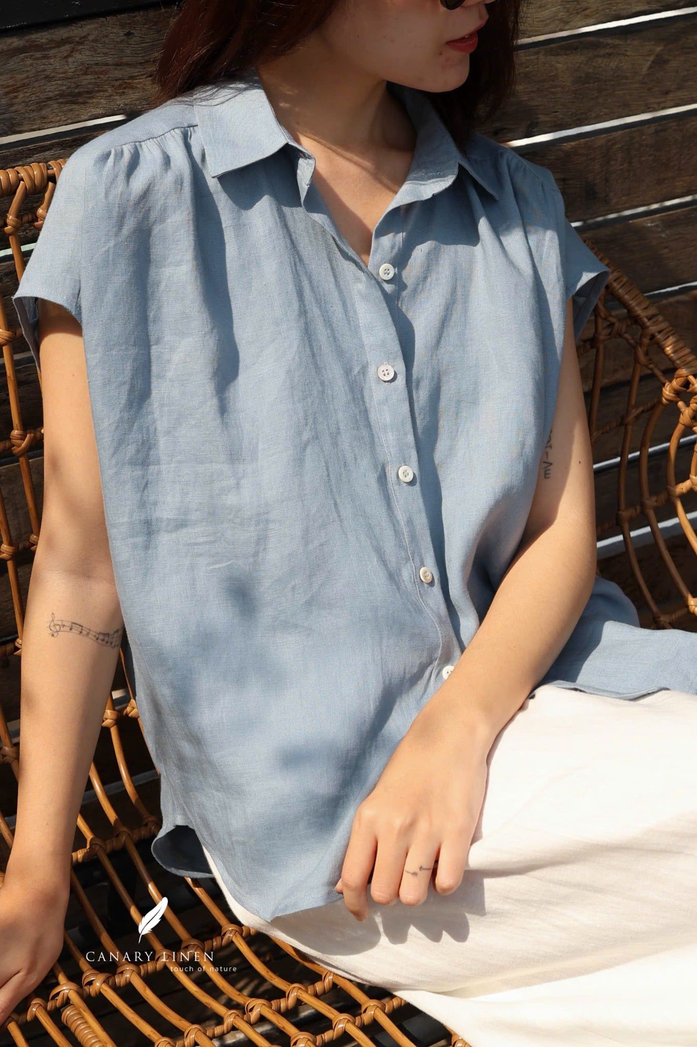  Gathie Shirt - Xanh xám 