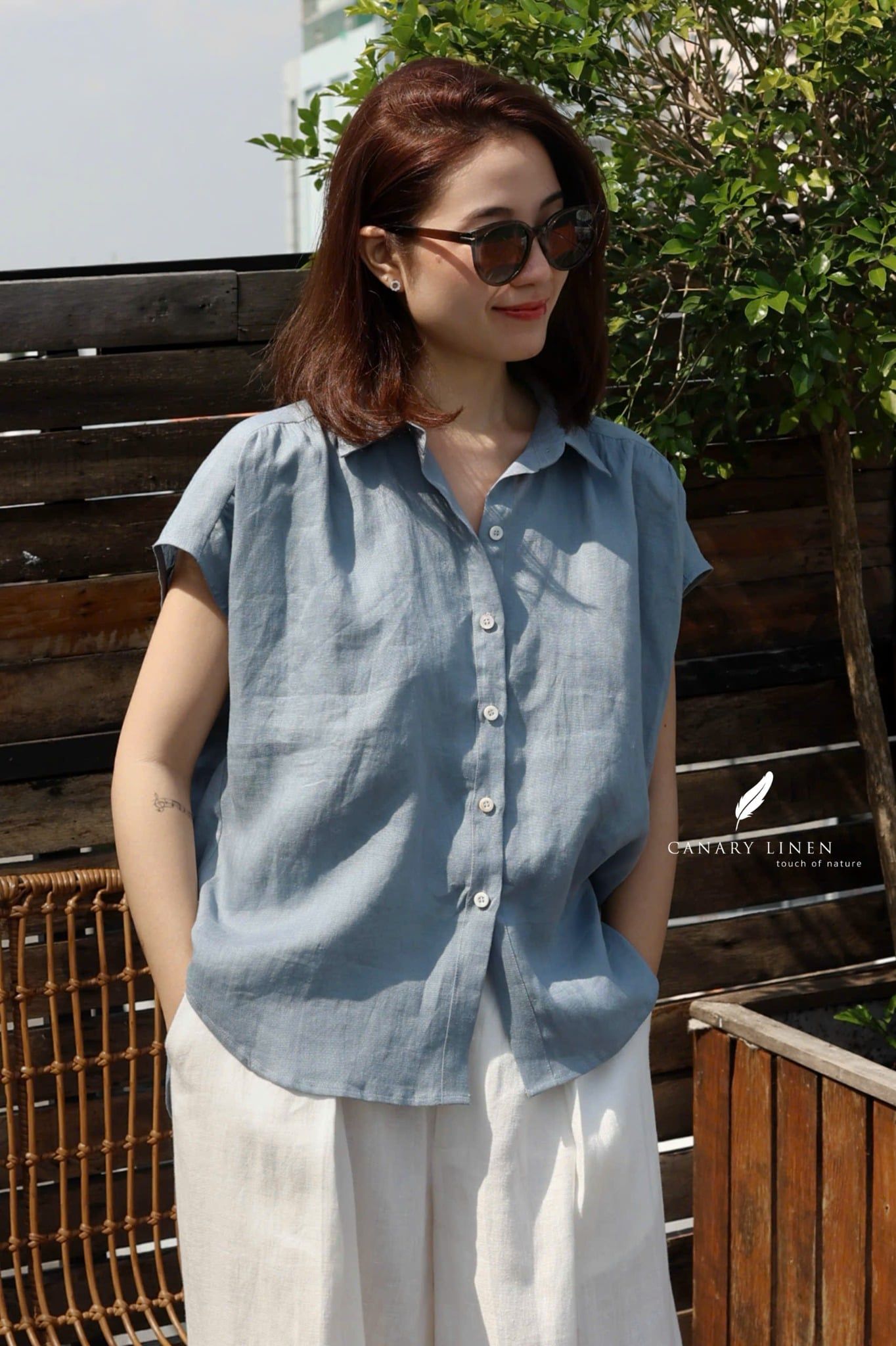  Gathie Shirt - Xanh xám 