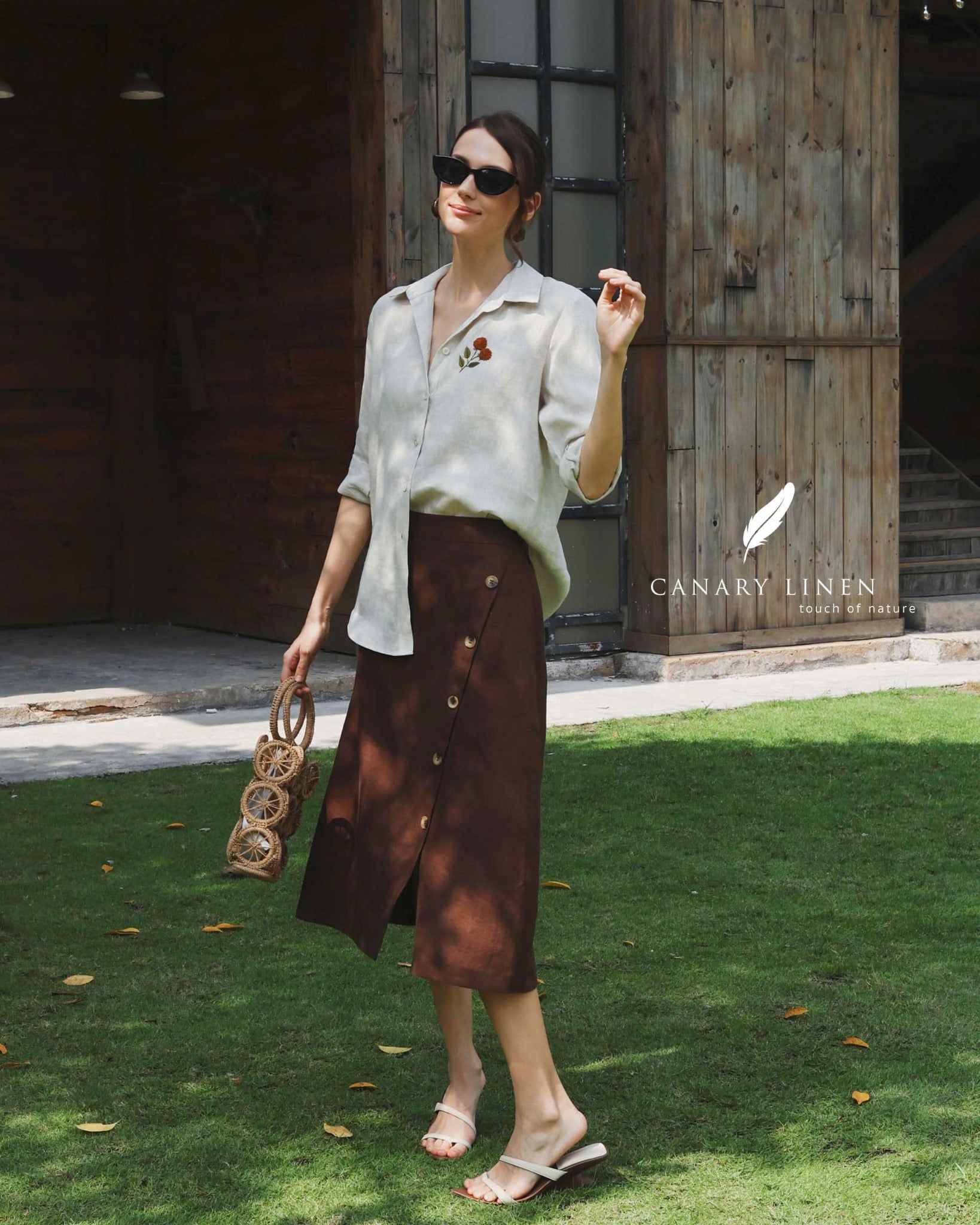  Skew Skirt - Nâu choco 