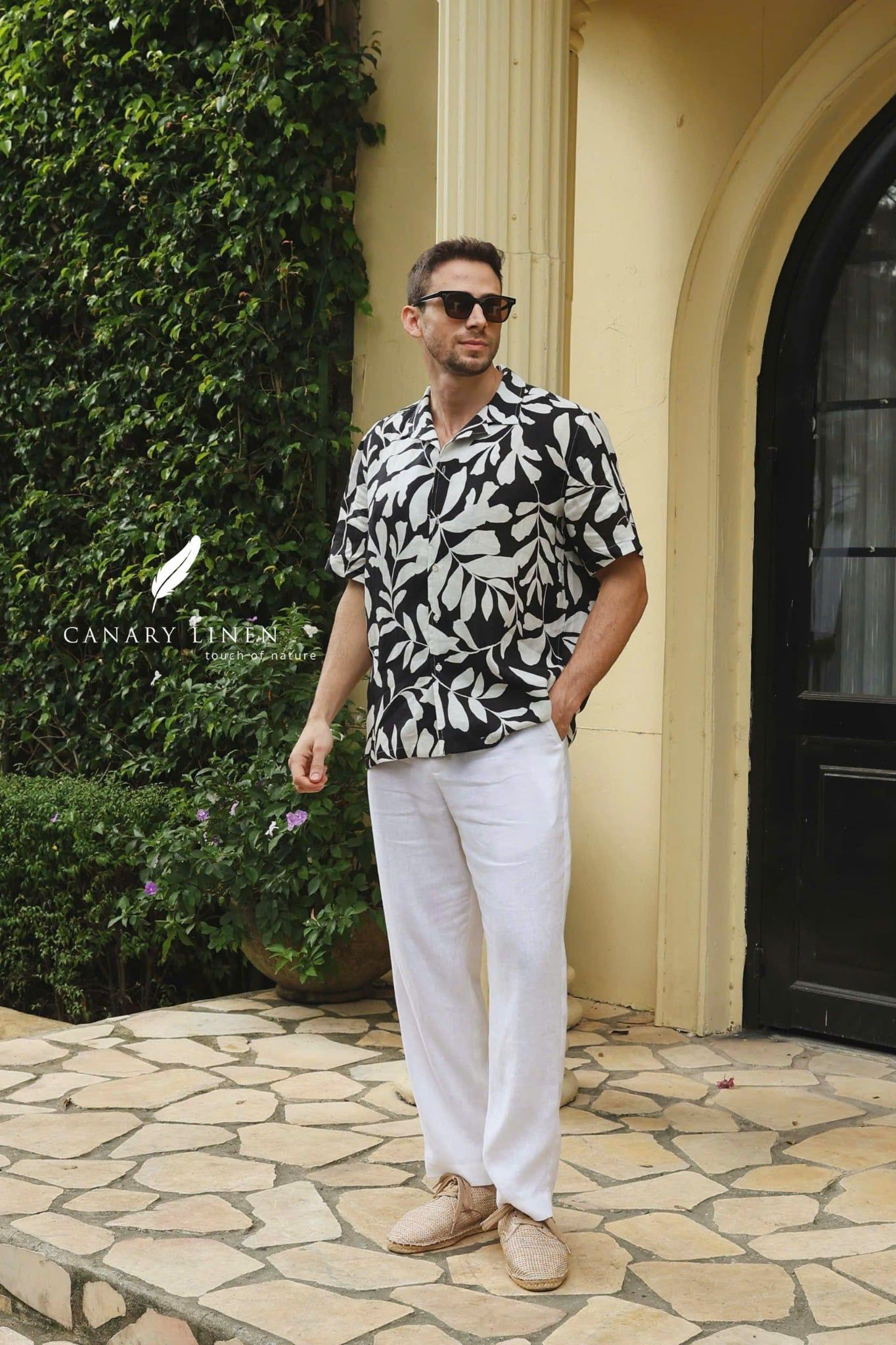  Dant Shirt - Lá trắng nền đen 