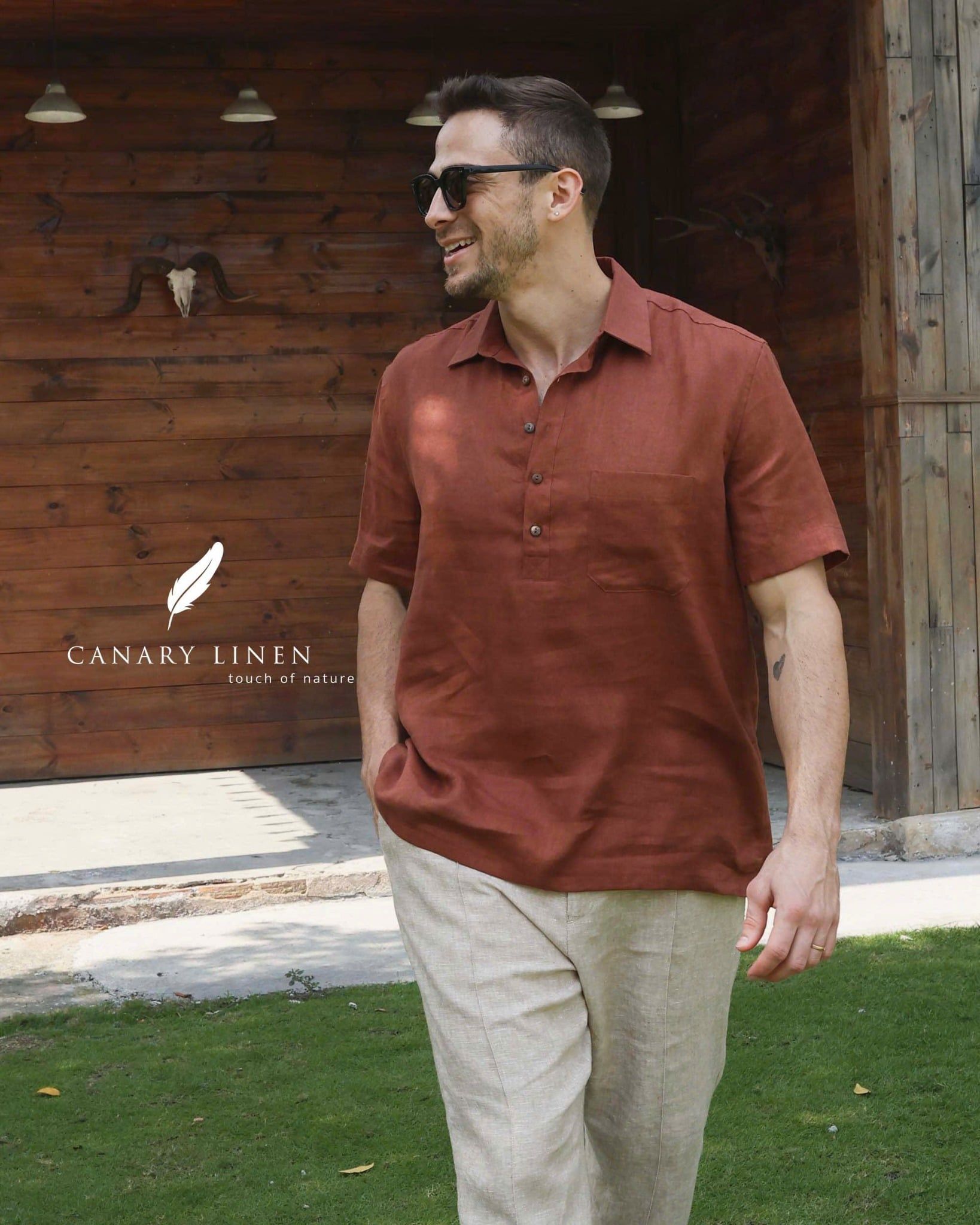  Short-Sleeve Polo Shirt - Nâu đỏ 