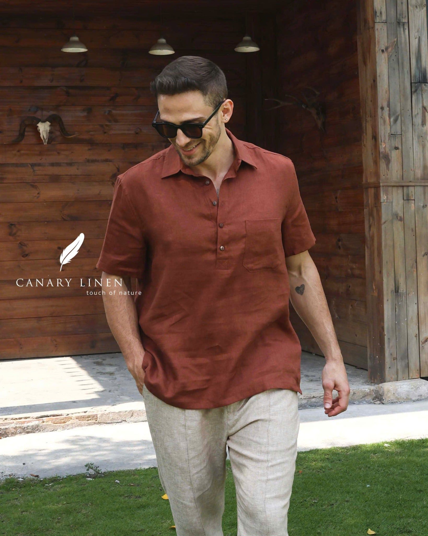  Short-Sleeve Polo Shirt - Nâu đỏ 