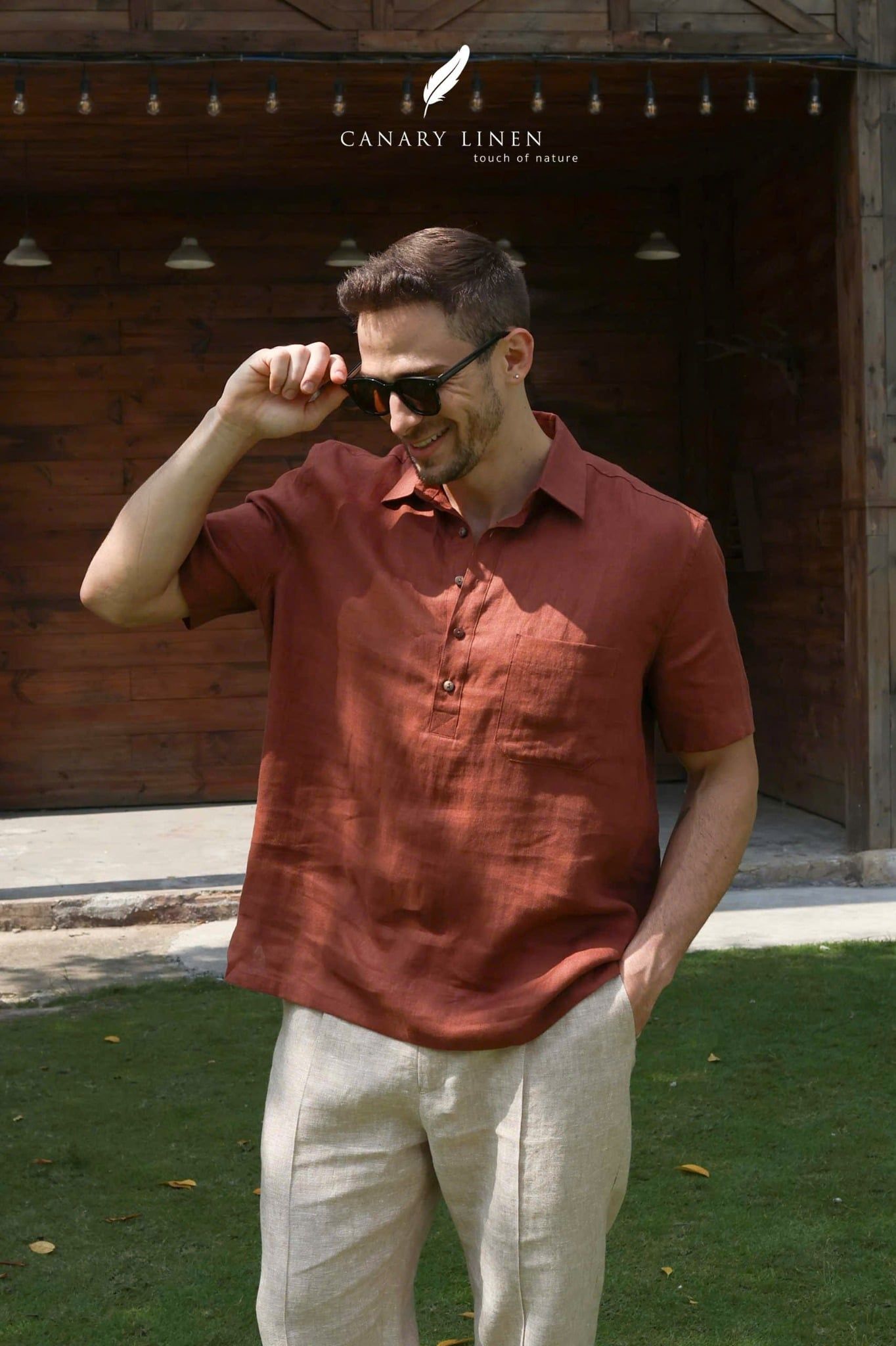  Short-Sleeve Polo Shirt - Nâu đỏ 