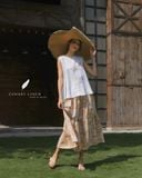  Tiered Maxi Skirt - Lá trắng nền vàng 